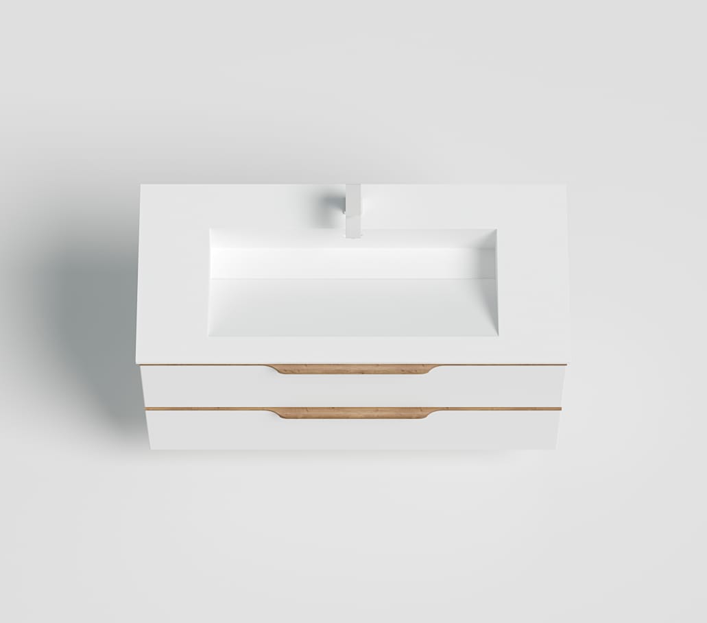 welltime Waschtisch »Amber«, mit CORIAN-Acrylstein Waschbecken, massive Eichendetails
