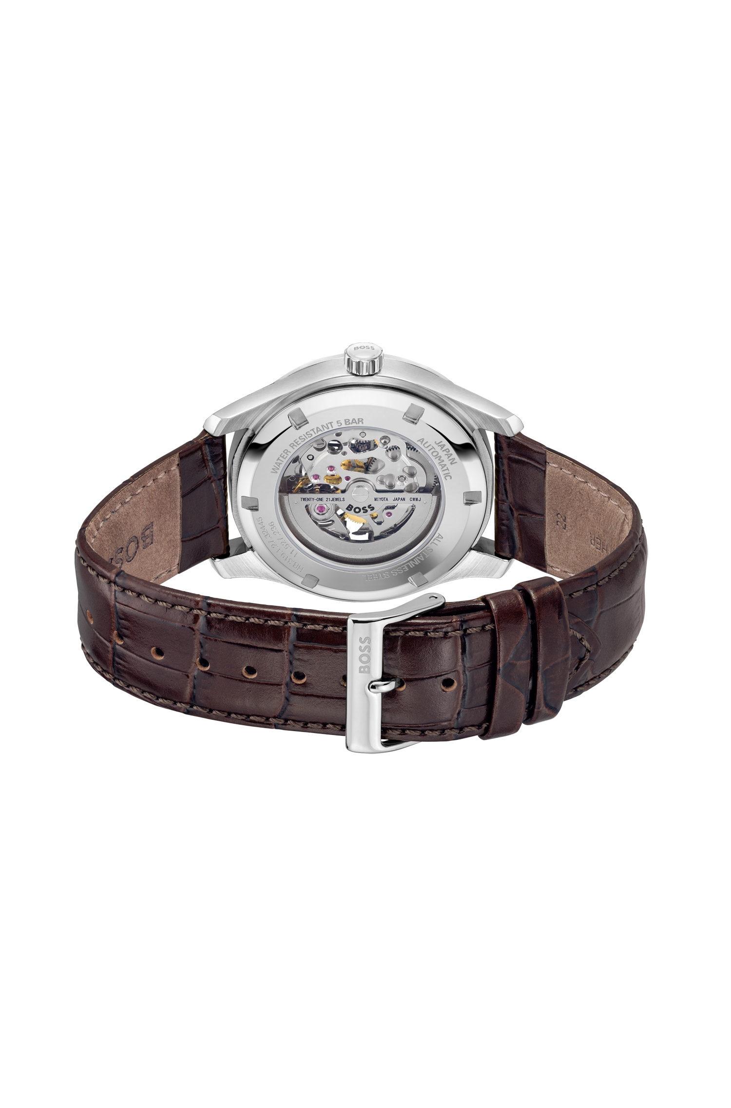 BOSS Automatikuhr »PRINCIPLE SKELETON« Armbanduhr, Herrenuhr, Mechanische Uhr, Lederarmband, analog