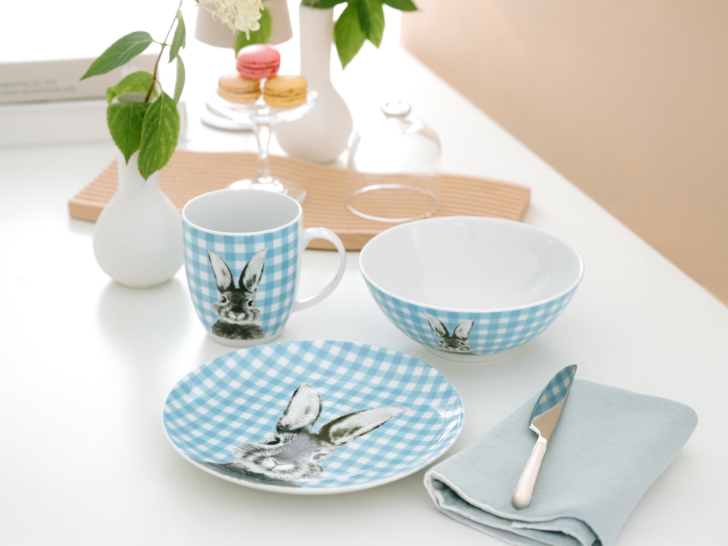 CreaTable Geschirr-Set »Happy Bunny, Set 3-tlg., mit Hasenmotiv, ideal für Ostern« Osterdesign, fröhliche & frühlingshafte Farben