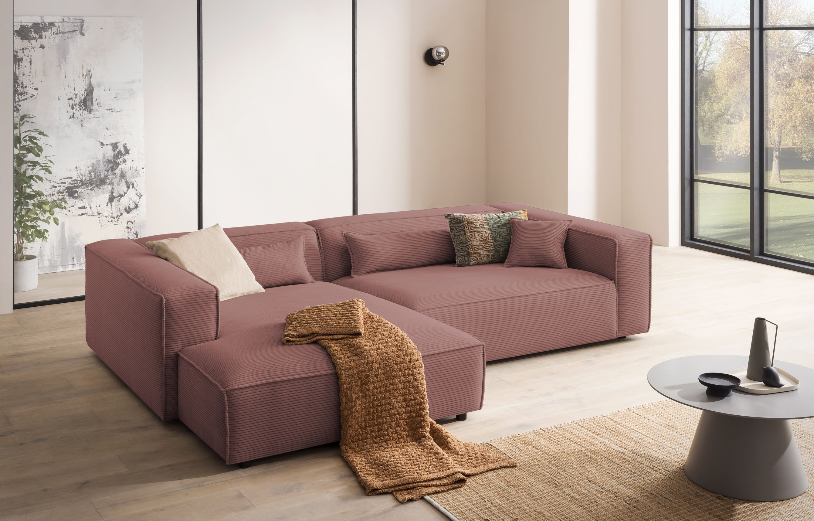 LeGer Home by Lena Gercke Ecksofa "PIARA XXL Cord, Big-Sofa, L-Form" wahlweise Ottomane rechts/links, Kedernaht, extra tiefe Sitzfläche