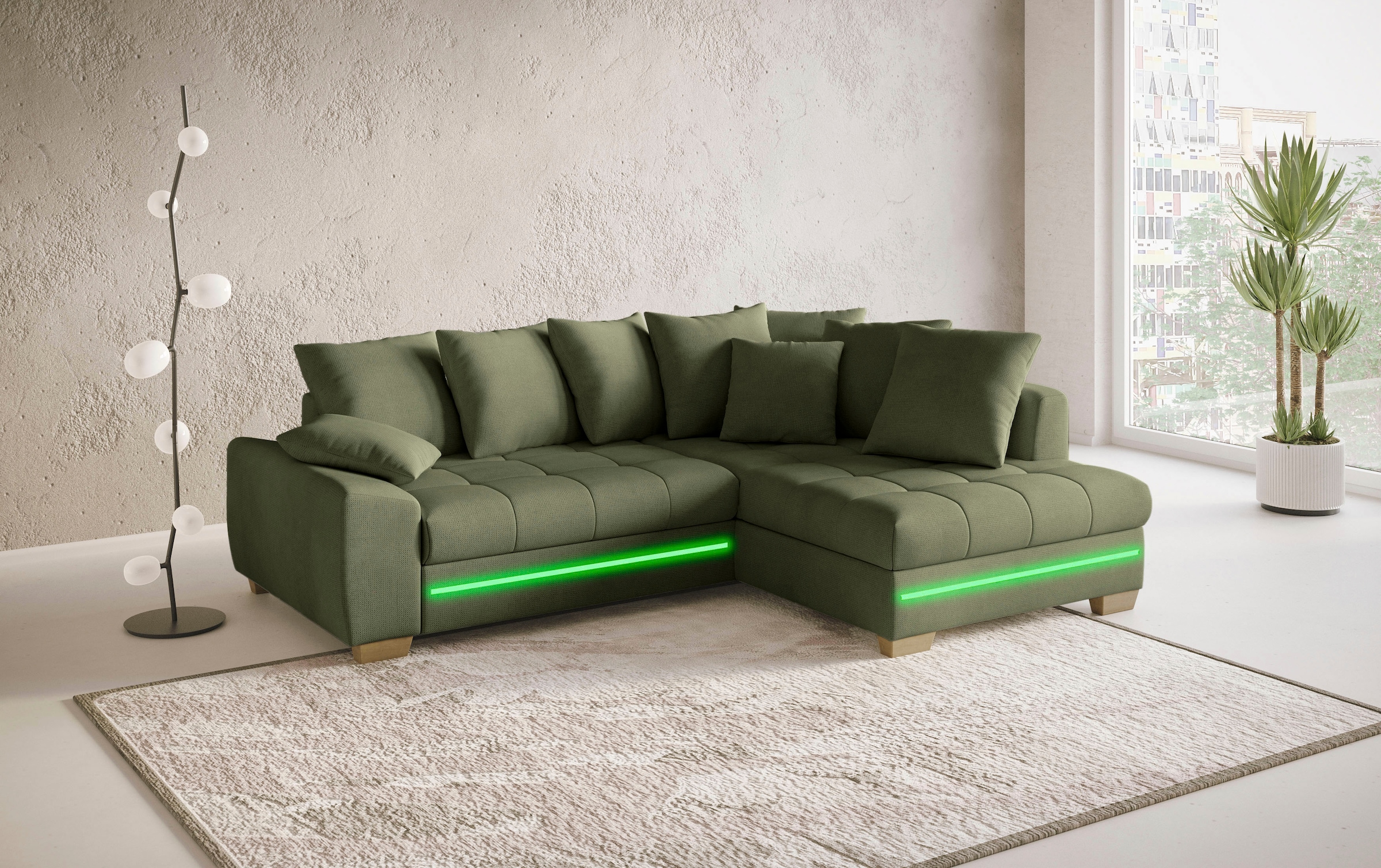 Mr. Couch Ecksofa »Nikita II, L-Form«, mit RGB-LED Beleuchtung, wahlweise mit Bett, Bettkasten, Kaltschaum