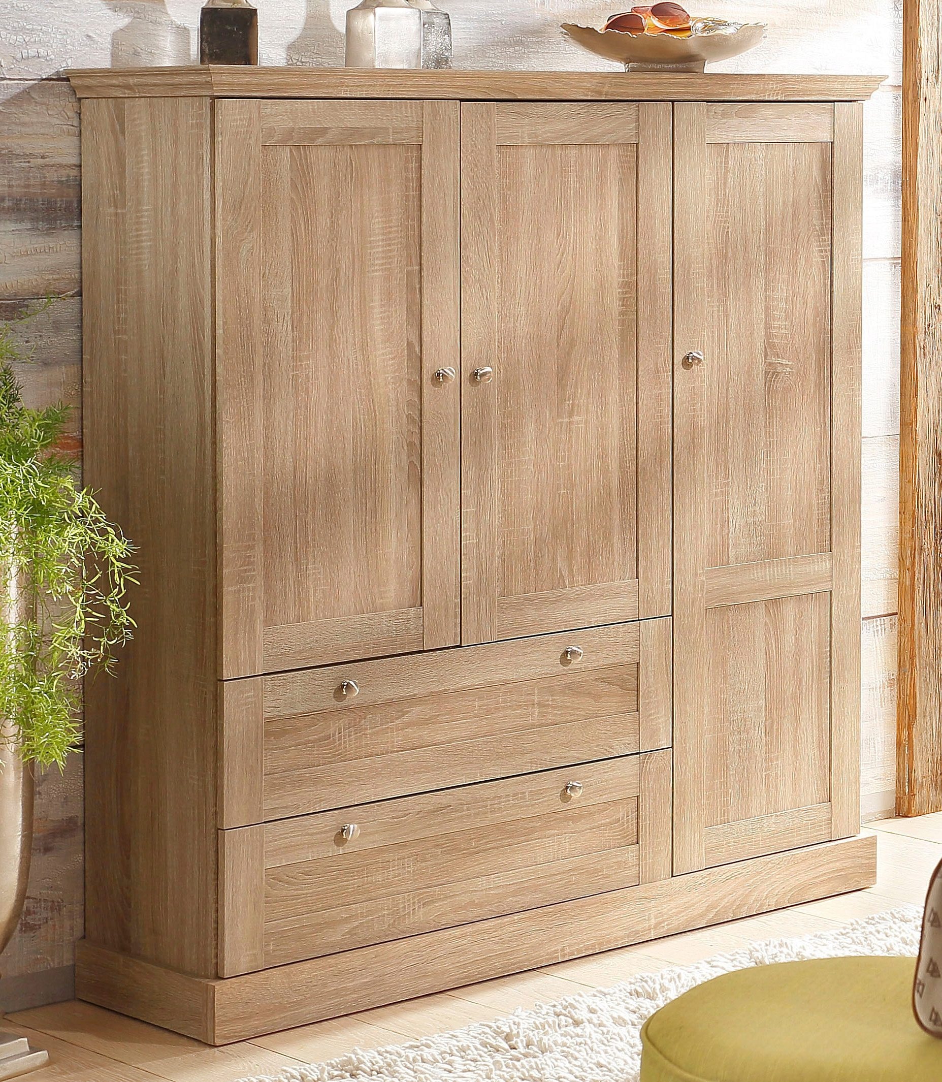 Home affaire Drehtürenschrank »Binz, Wäscheschrank, Mehrzweckschrank, skandinavischer Landhausstil«, (B/H/T ca. 122/130/35 cm), viele Stauraummöglichkeiten, Metallgriffe, Türen mit Rahmen/ Kassetten