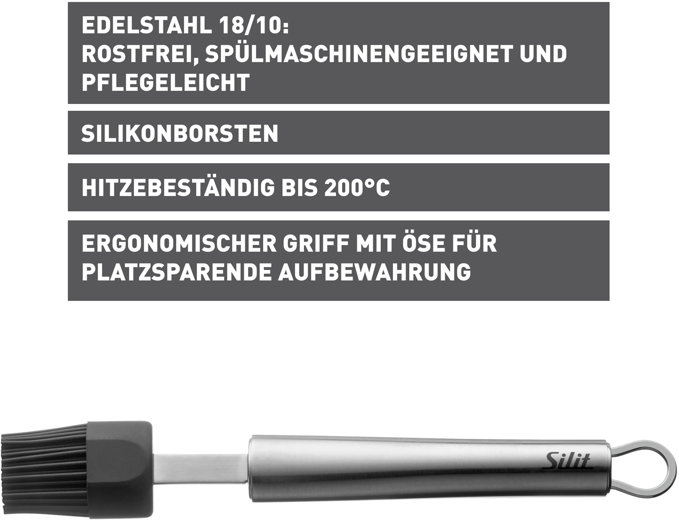 Silit Backpinsel »Classic Line«, (1 tlg.), Silikonborsten, Edelstahlgriff, Aufhängeöse, hitzebeständig bis 200°C