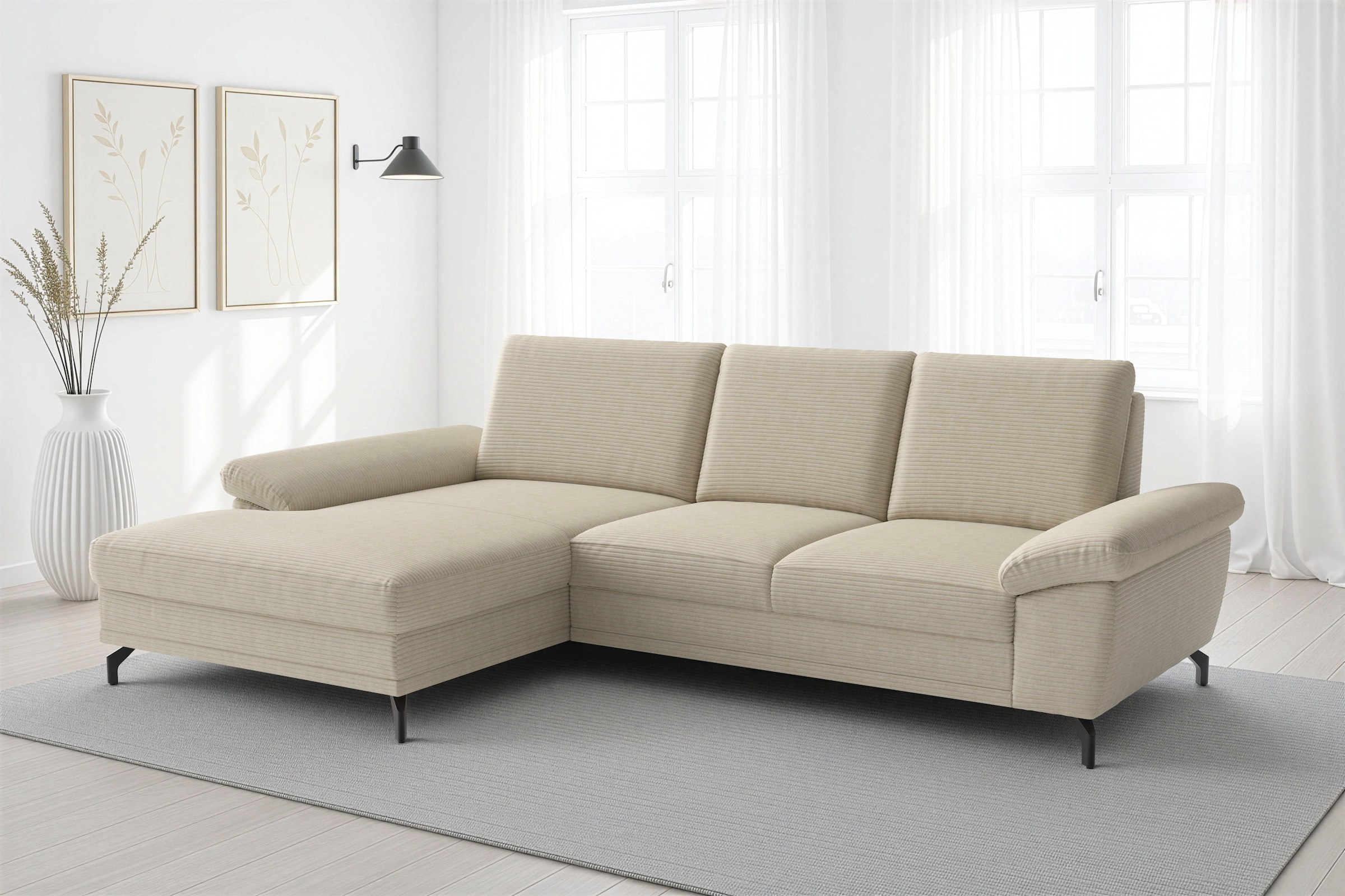 sit&more Ecksofa "Chelsea L-Form, B: 264 cm, Armteil- & Sitztiefenverstellung" Couch optional mit Schlaffunktion und Bettkasten, Sitzhöhe 45 cm