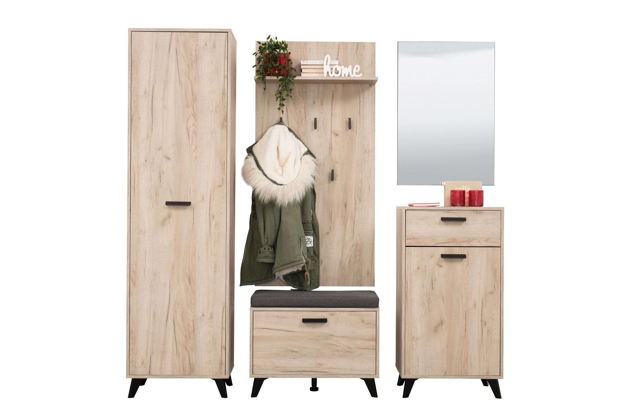 OTTO home Garderoben-Set "Umbria, Flurmöbel, Dielenmöbel, Breite 175 cm, in Grau Eiche" Komplett-Set, 5-st, 5 Stk. tlg.