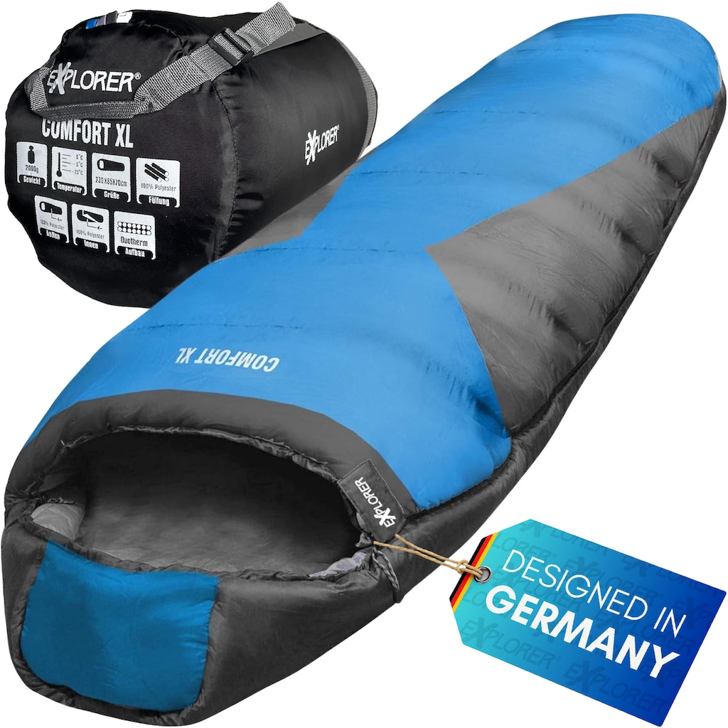 EXPLORER Mumienschlafsack »COMFORT Camping Schlafsack 230x85x70cm Outdoor extra breit«, (+0°C bis -23°C Frühling/Sommer/Herbst/Winter Reise Festival)