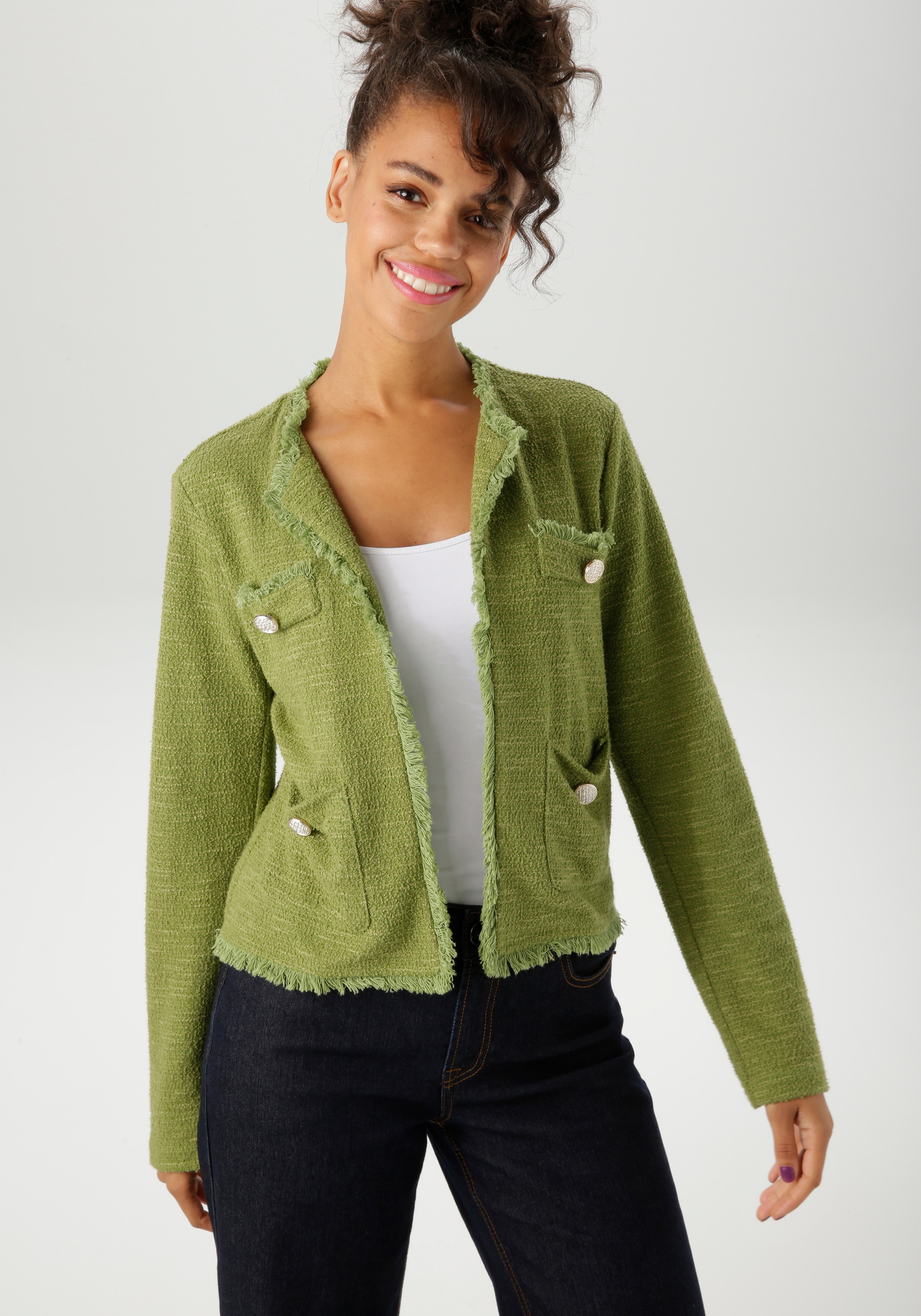 Aniston CASUAL Kurzjacke, aus meliertem Bouclé-Jacquard - NEUE KOLLEKTION günstig online kaufen