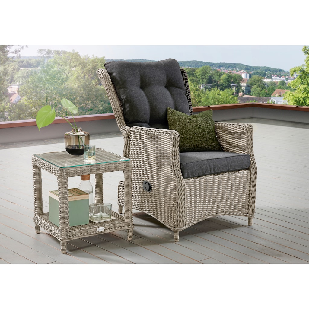 Destiny Gartenlounge-Set »CASA MERANO«, (Set, 4 tlg.), Polyrattan, Sessel verstellbar, mit Beistelltisch 46x47x50cm