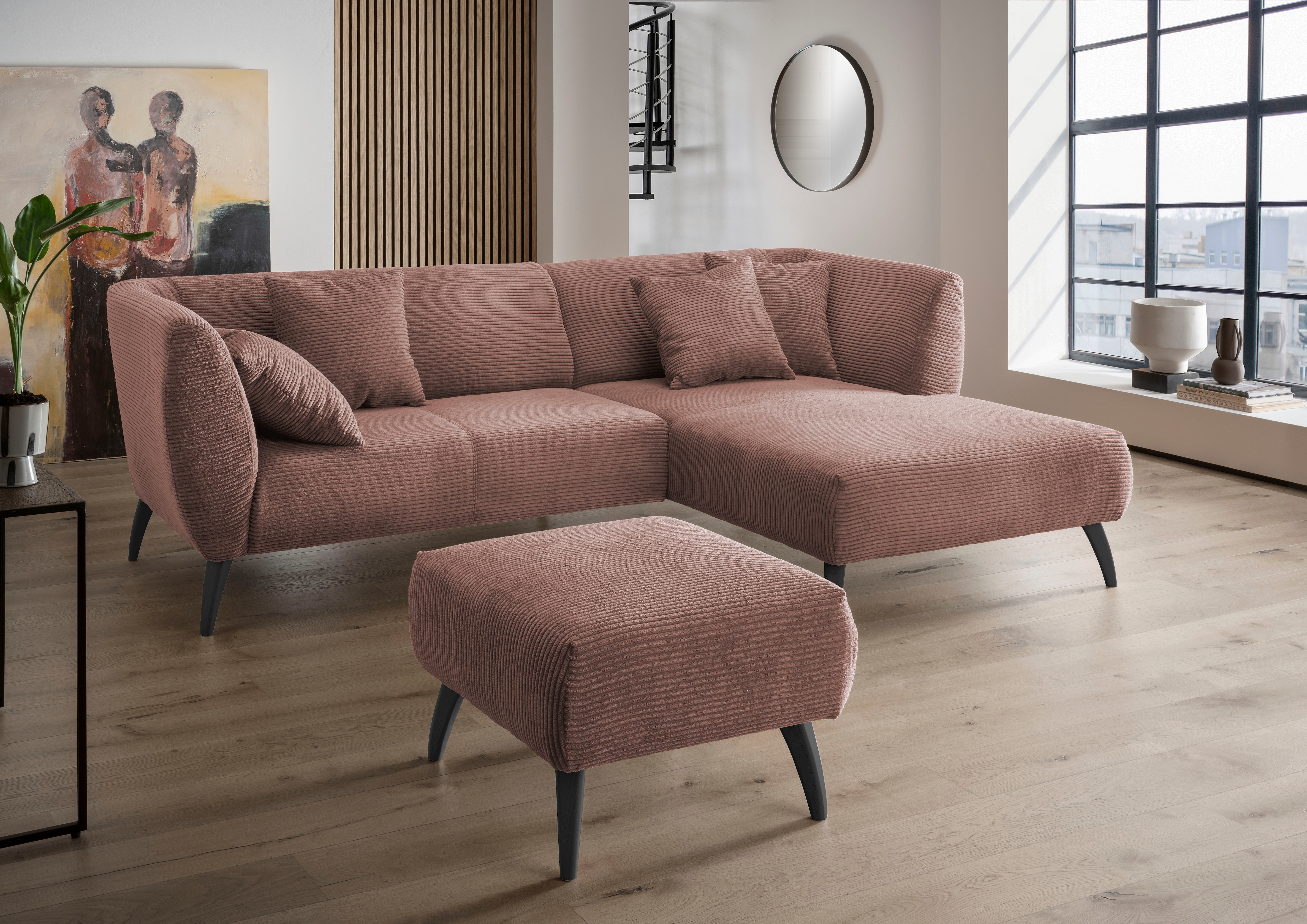 Home affaire Ecksofa "Lazio modern und bequem, schmale Armlehnen, tolle Detailverarbeitung" zwei verschiedene Fußfarben wählbar