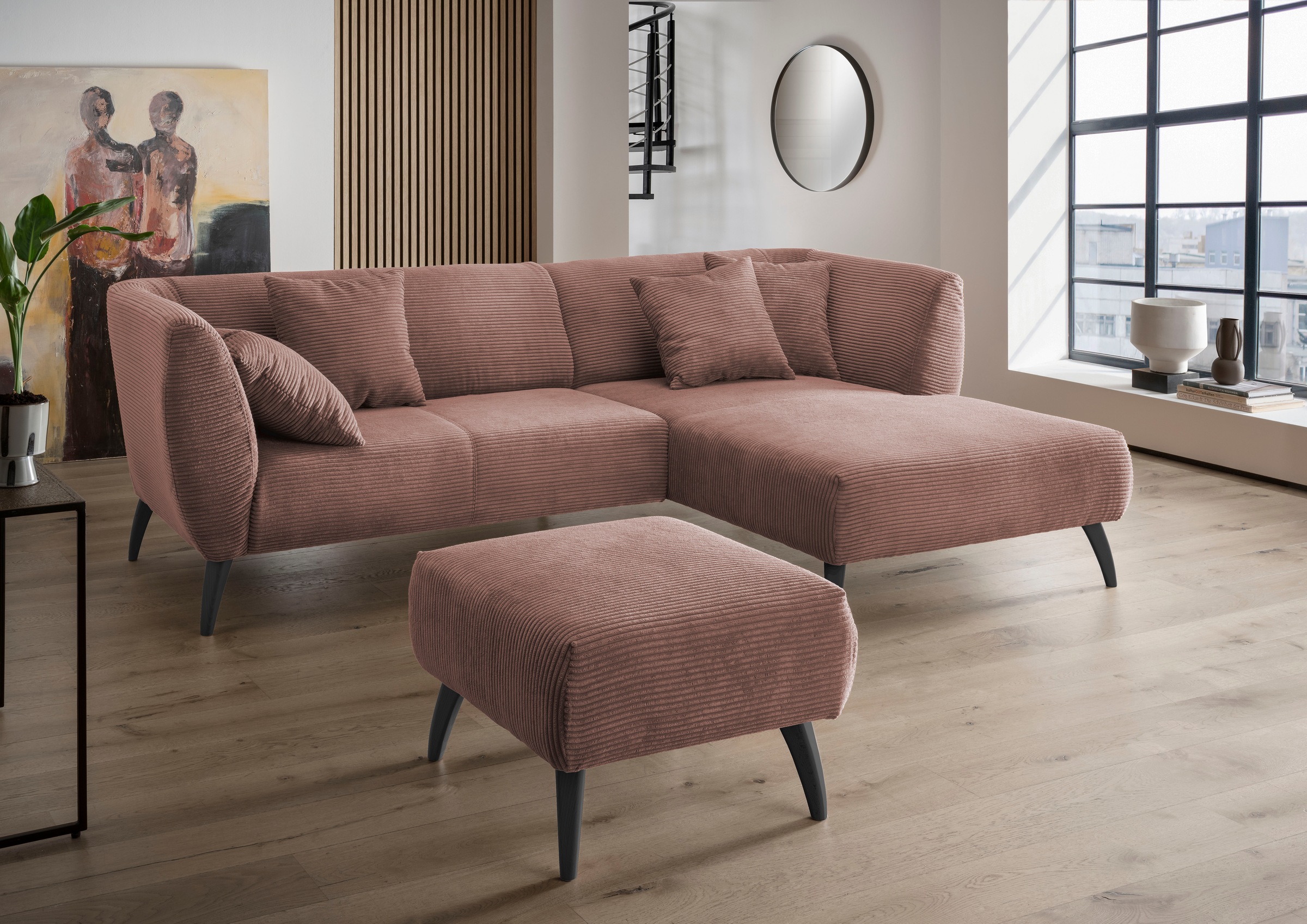 INOSIGN Ecksofa "Colori L-Form", Holzfußfarbe wählbar, inkl. 4x Zierkissen günstig online kaufen