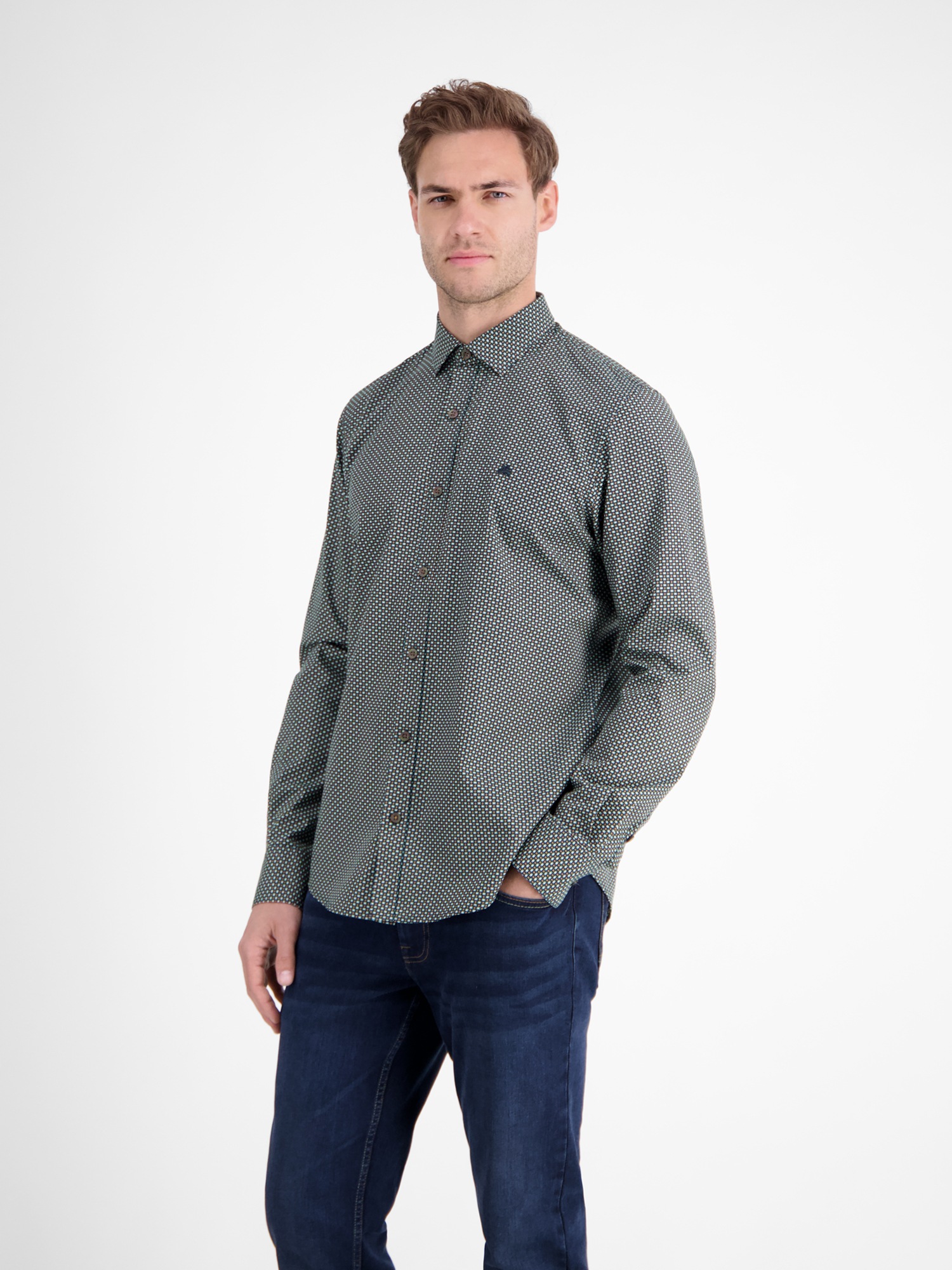 Thumbnail - LERROS Langarmhemd "Herrenhemd mit Haifischkragen, dezent gemustert"