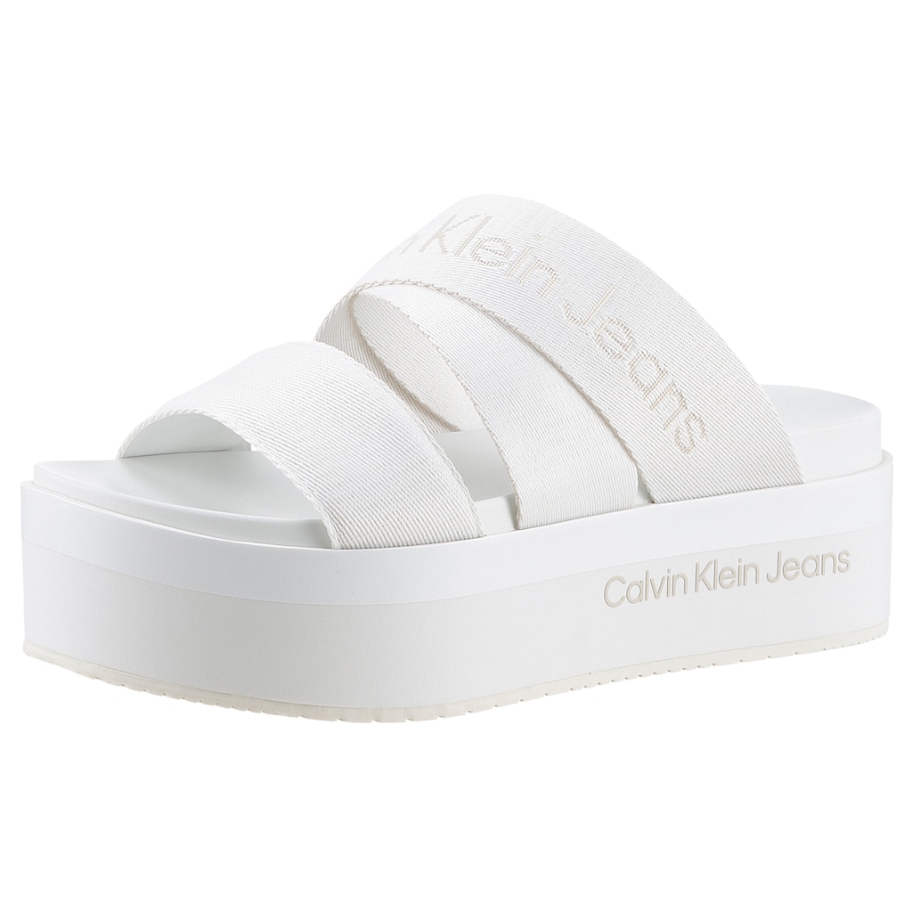 Calvin Klein Jeans Pantolette »FLATFORM SANDAL WEBBING IN MR«, Plateau, Sommerschuh, Schlappen mit Logoschriftzug