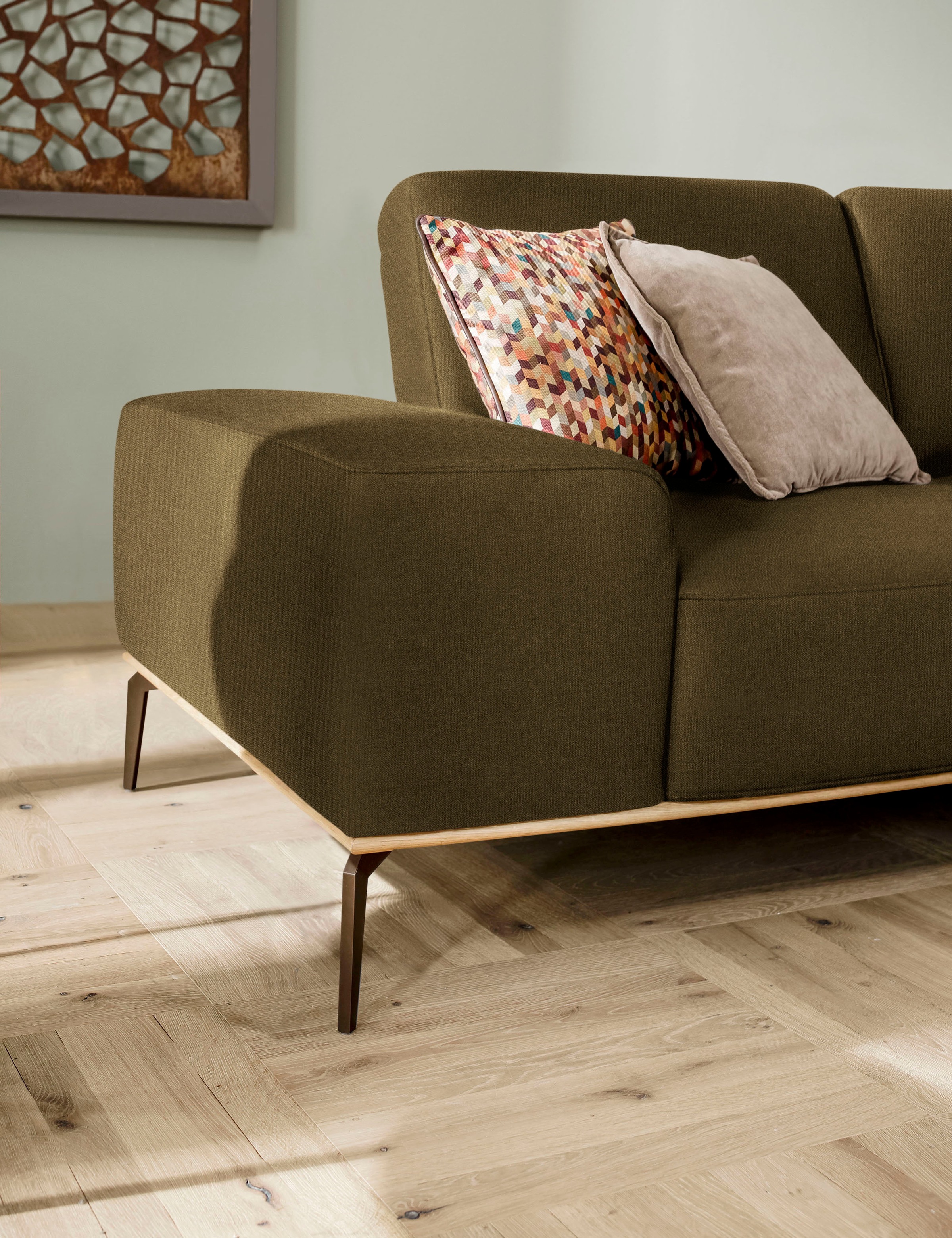 W.SCHILLIG Ecksofa »run, Designsofa mit tollem Sitzkomfort, bequem, L-Form«, mit Holzsockel, Füße in Bronze pulverbeschichtet, Breite 279 cm