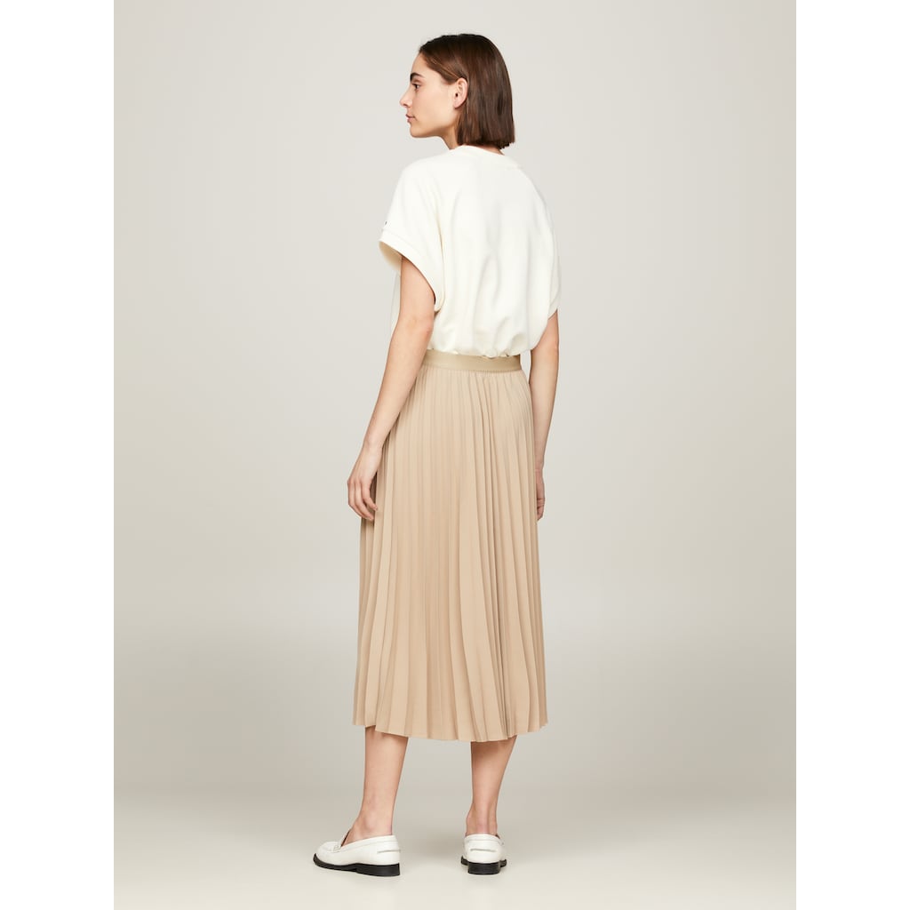 Tommy Hilfiger Plisseerock »FLUID TWILL PLEATED MIDI SKIRT«, Webrock mit Markenlabel