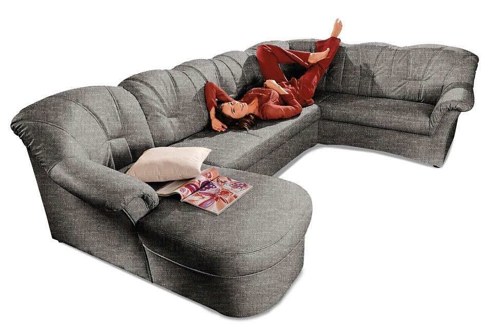 DOMO collection Wohnlandschaft "Papenburg, zeitlose Rückensteppung, bequem, U-Form, Breite 297cm" in großer Farbvielfalt, wahlweise mit Bettfunktion
