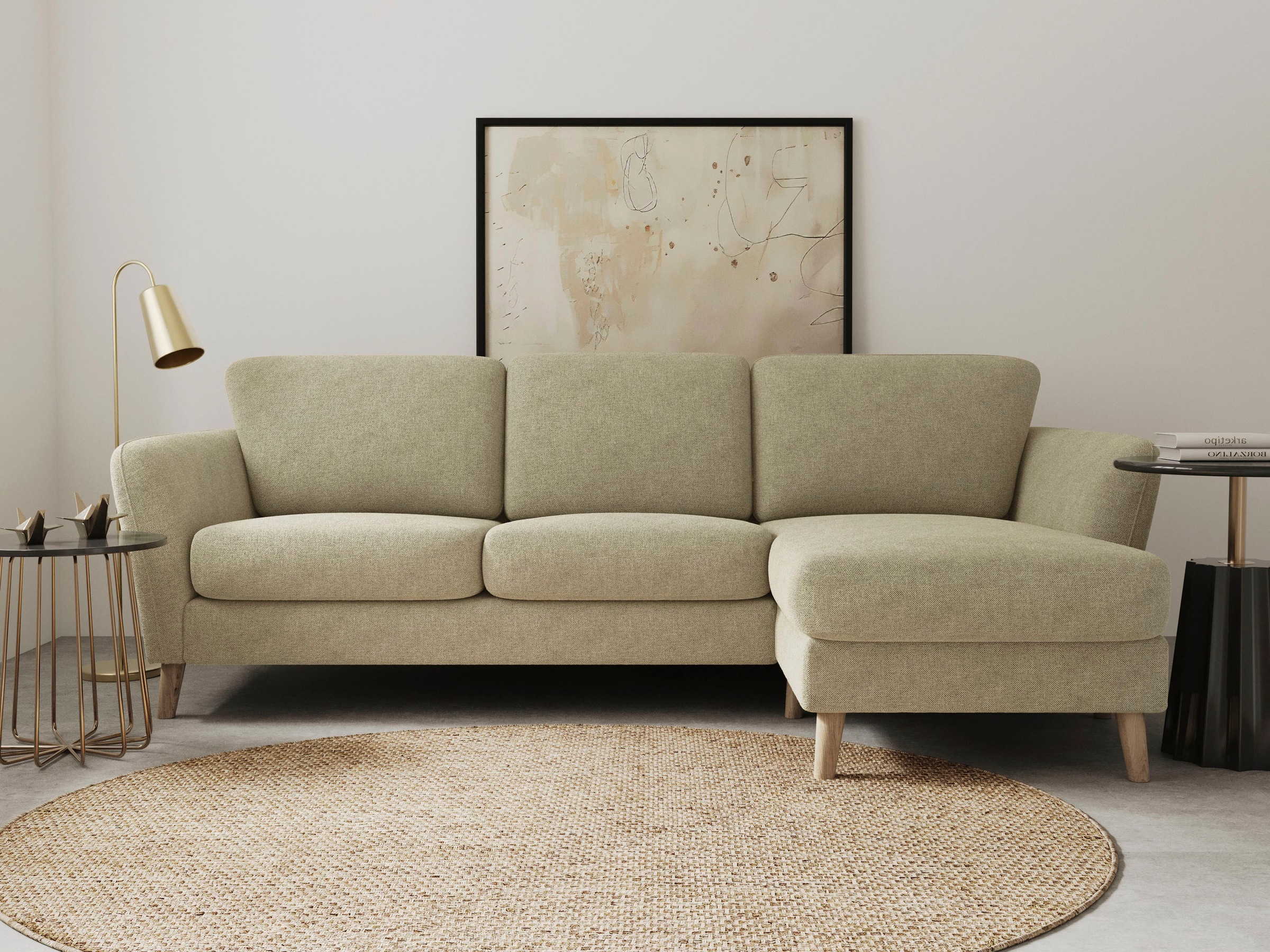 OTTO home Ecksofa "MARSEILLE (242/152cm),L-Form, Rec. rechts/links" Massivholzbeine Eiche, Landhausstil, Wellenunterfederung