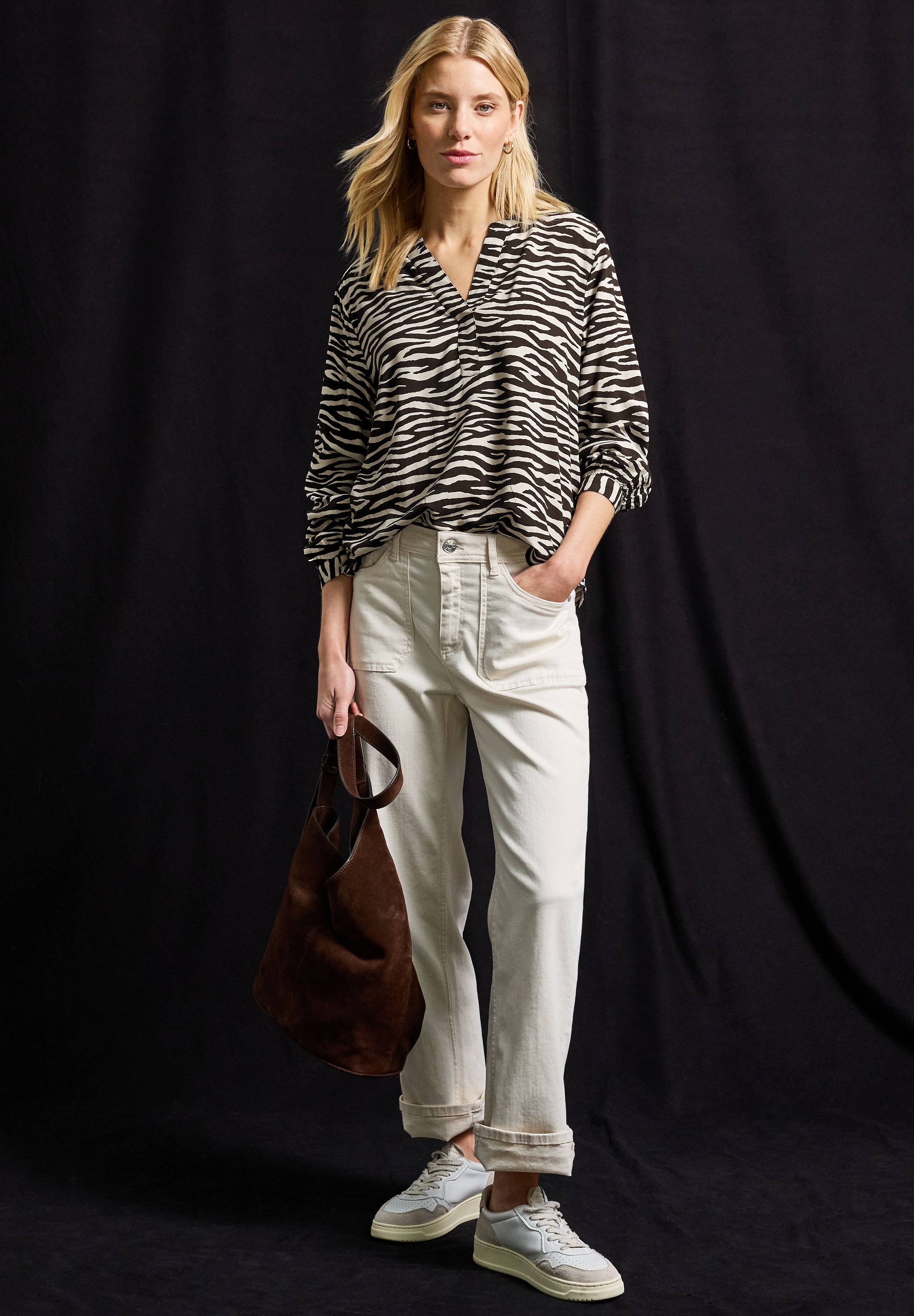 STREET ONE Langarmbluse, mit Zebra Print, im Tunika-Look
