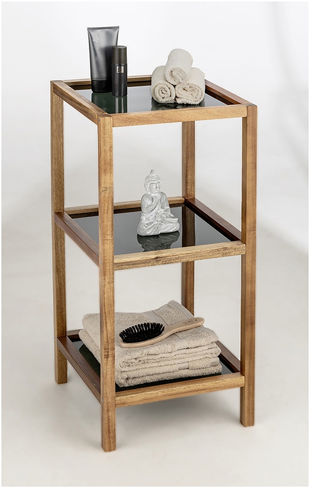 WENKO Regal "Modell Fondi" aus massivem Akazienholz, 3 Glasböden günstig online kaufen