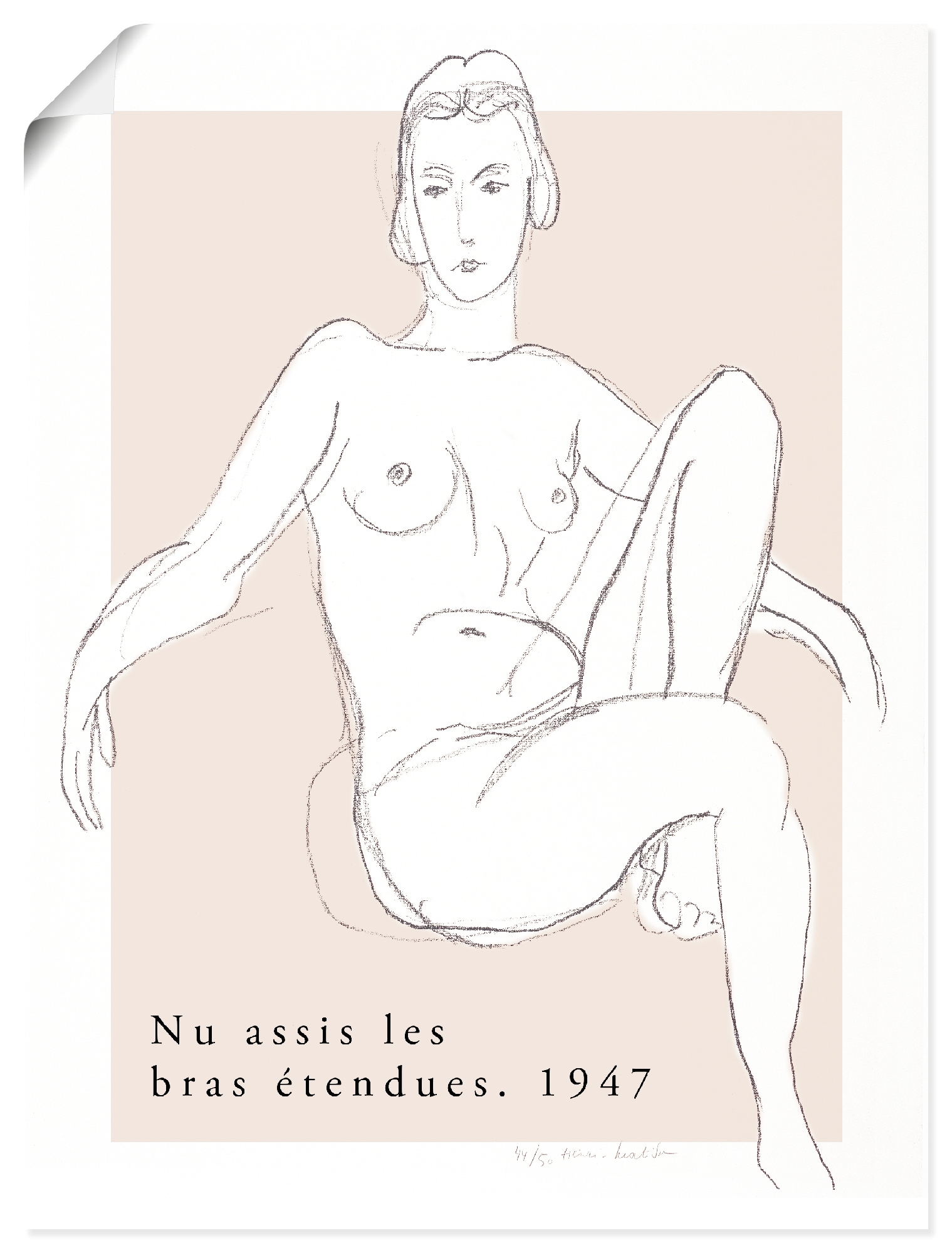 Wandbild ARTLAND "Nu assis les bras étendues 1947", farbe bild(er): weiß, B:90cm H:120cm, Papier, Bilder, als Alubild, Leinwandbild, Poster, Wandaufkleber in verschied. Größen