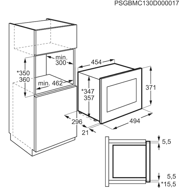 AEG Einbau-Mikrowelle »MBB1755DEM«, Mikrowelle-Grill, 800 W | BAUR