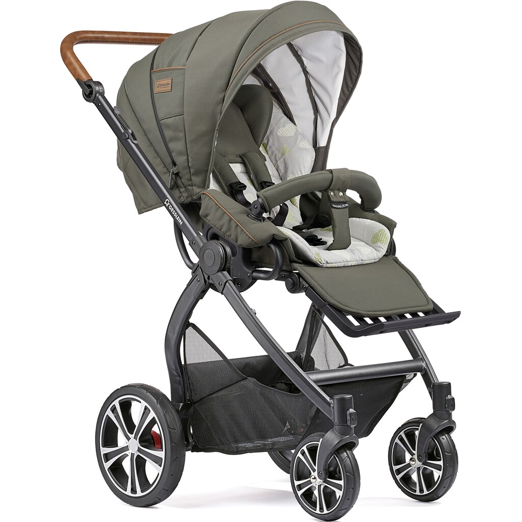 Gesslein Kombi-Kinderwagen »FX4 Classic, schwarz/tabak, olivgrün/Herz beige«, mit Tragetasche C4 Next; zum Teil aus recyceltem Material