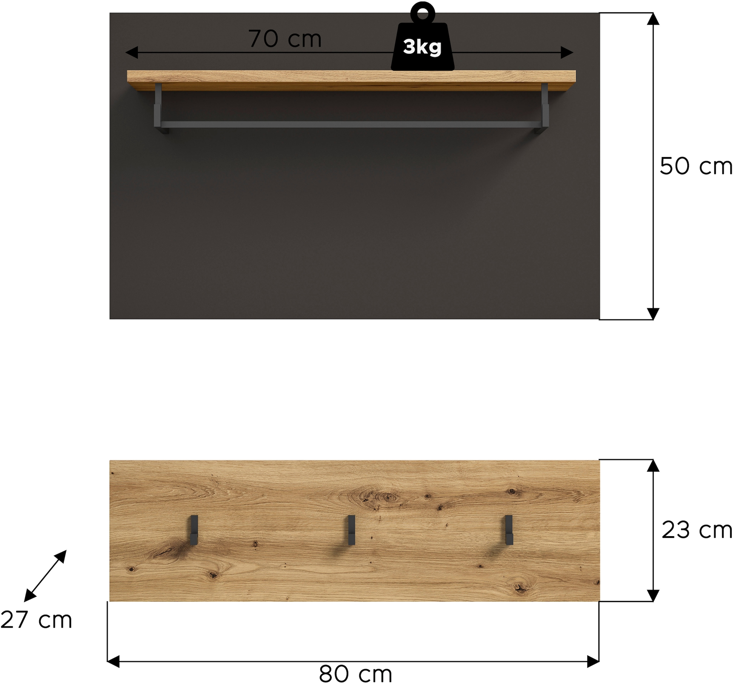 INOSIGN Garderobenpaneel »REHAT, TOPSELLER!, 2-teilig, bestehend aus: Paneel & Hakenleiste«, Wandgarderobe, Paneel