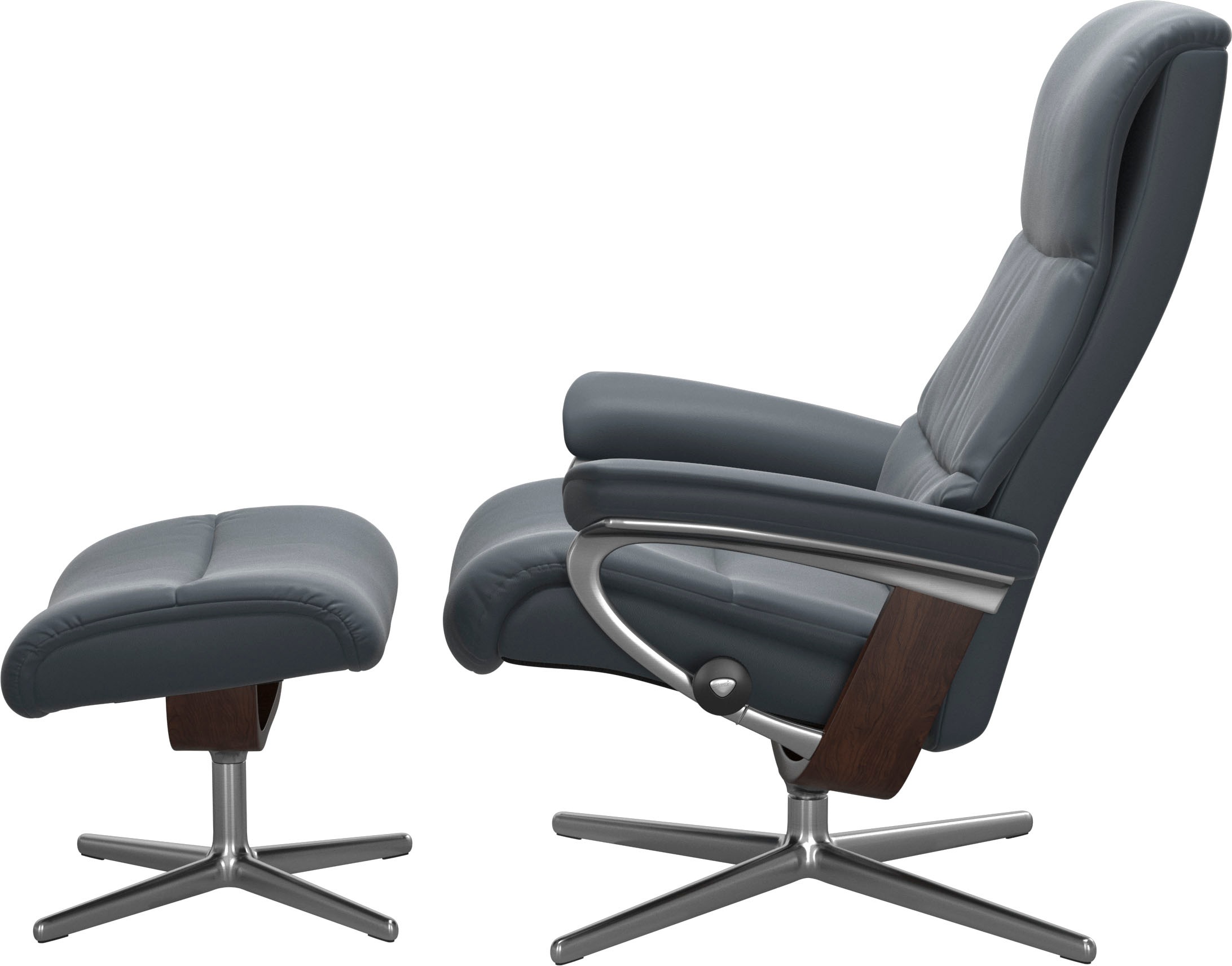 Stressless® Relaxsessel »View«, (Set, Relaxsessel mit Hocker), mit Hocker, mit Cross Base, Größe S, M & L, Holzakzent Braun