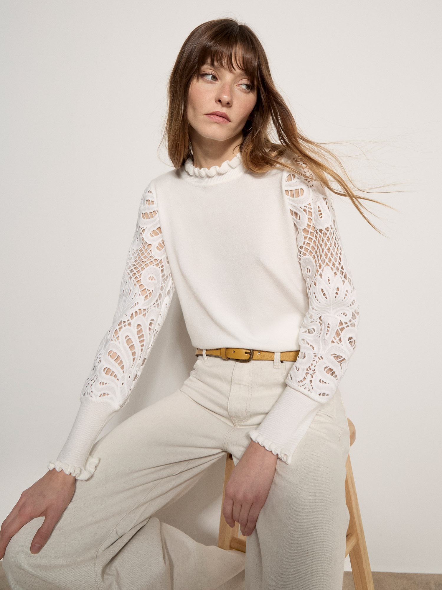 Apricot Rundhalspullover "Mesh-Pullover" aus Spitze