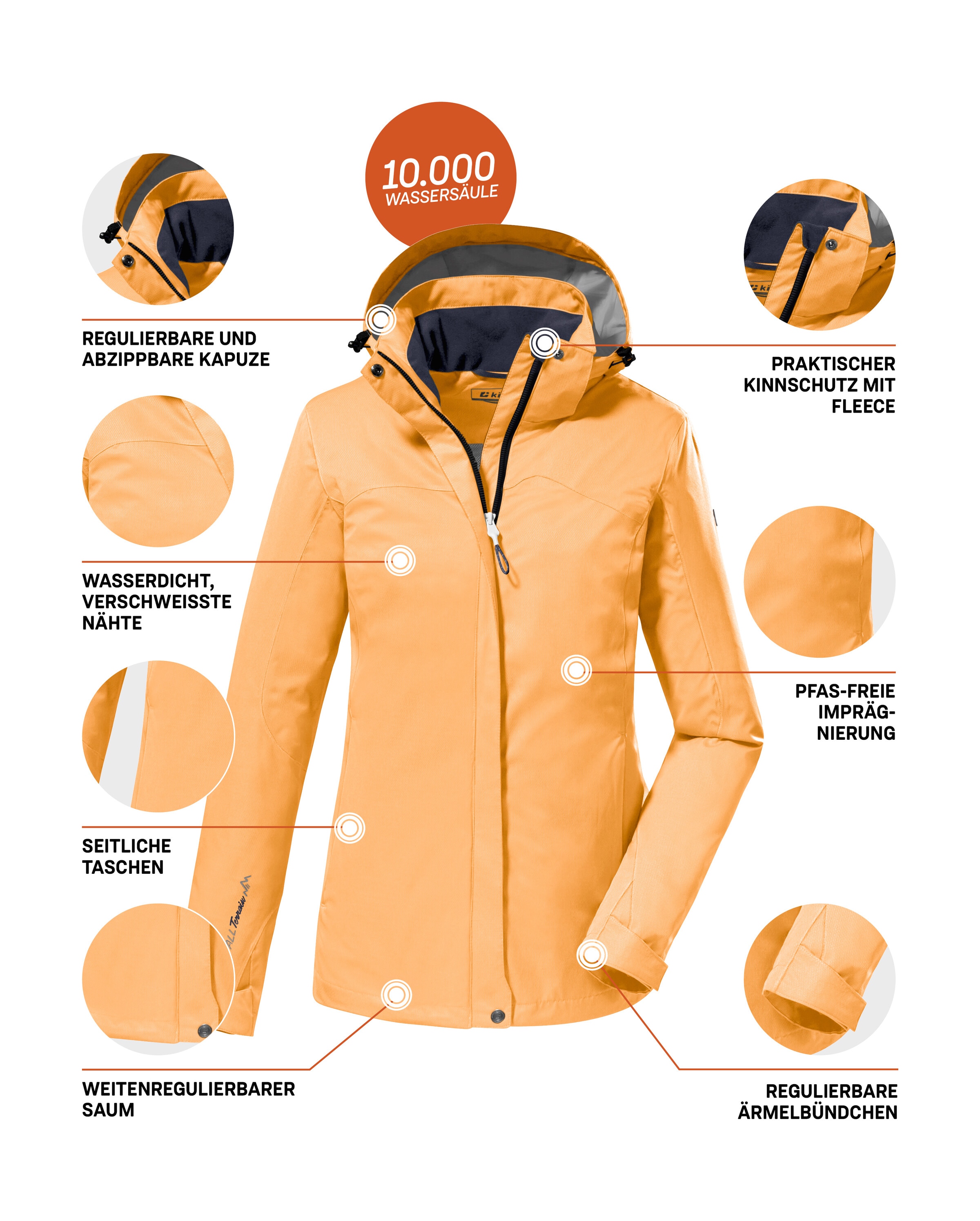 Killtec Outdoorjacke »KOS 133 WMN JCKT«, Wasser- und winddichte Damenjacke mit abnehmbarer Kapuze, PFAS-frei
