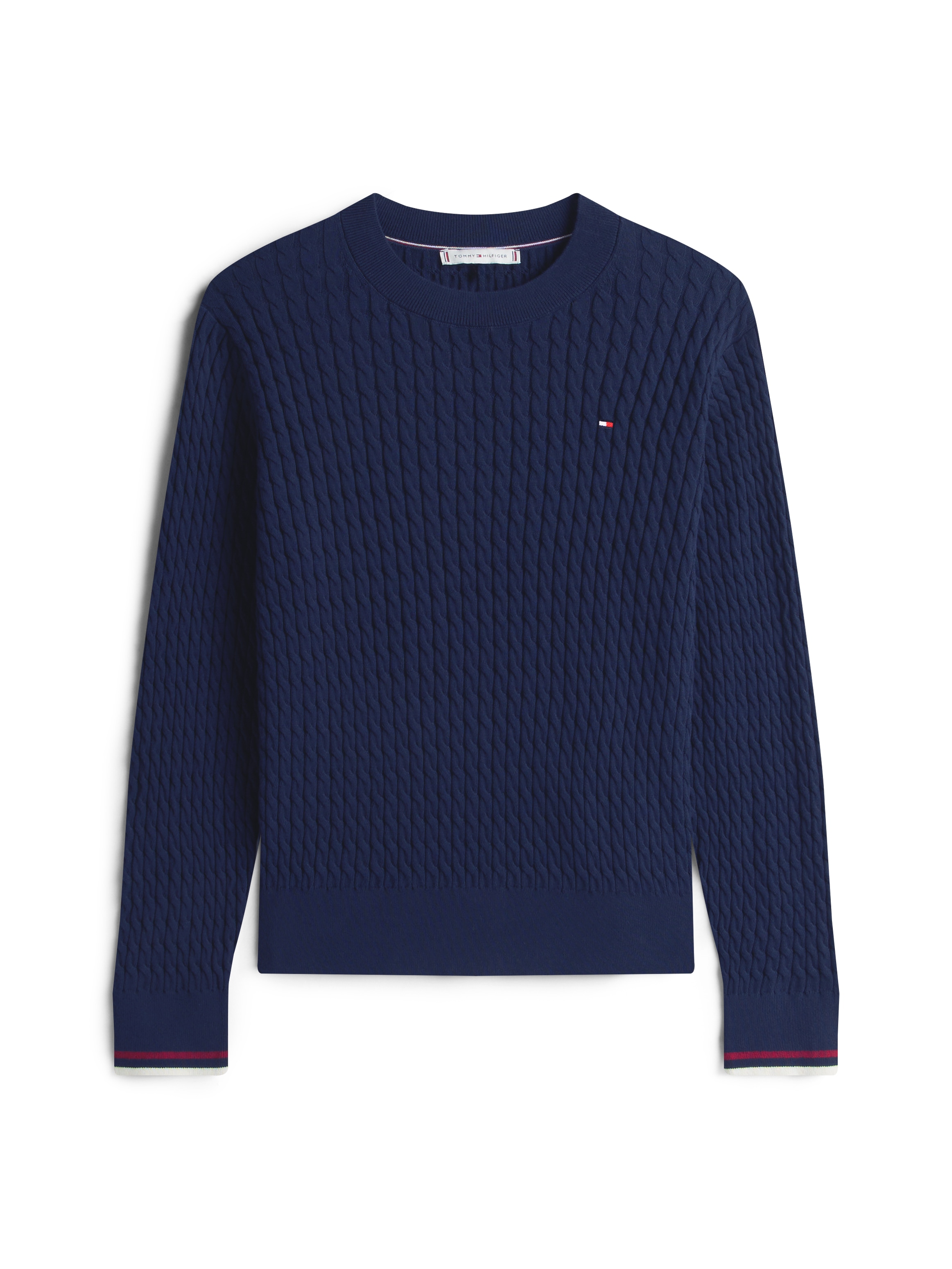Tommy Hilfiger Rundhalspullover »CO CABLE C-NK LS SWEATER«, mit Zopfmuster
