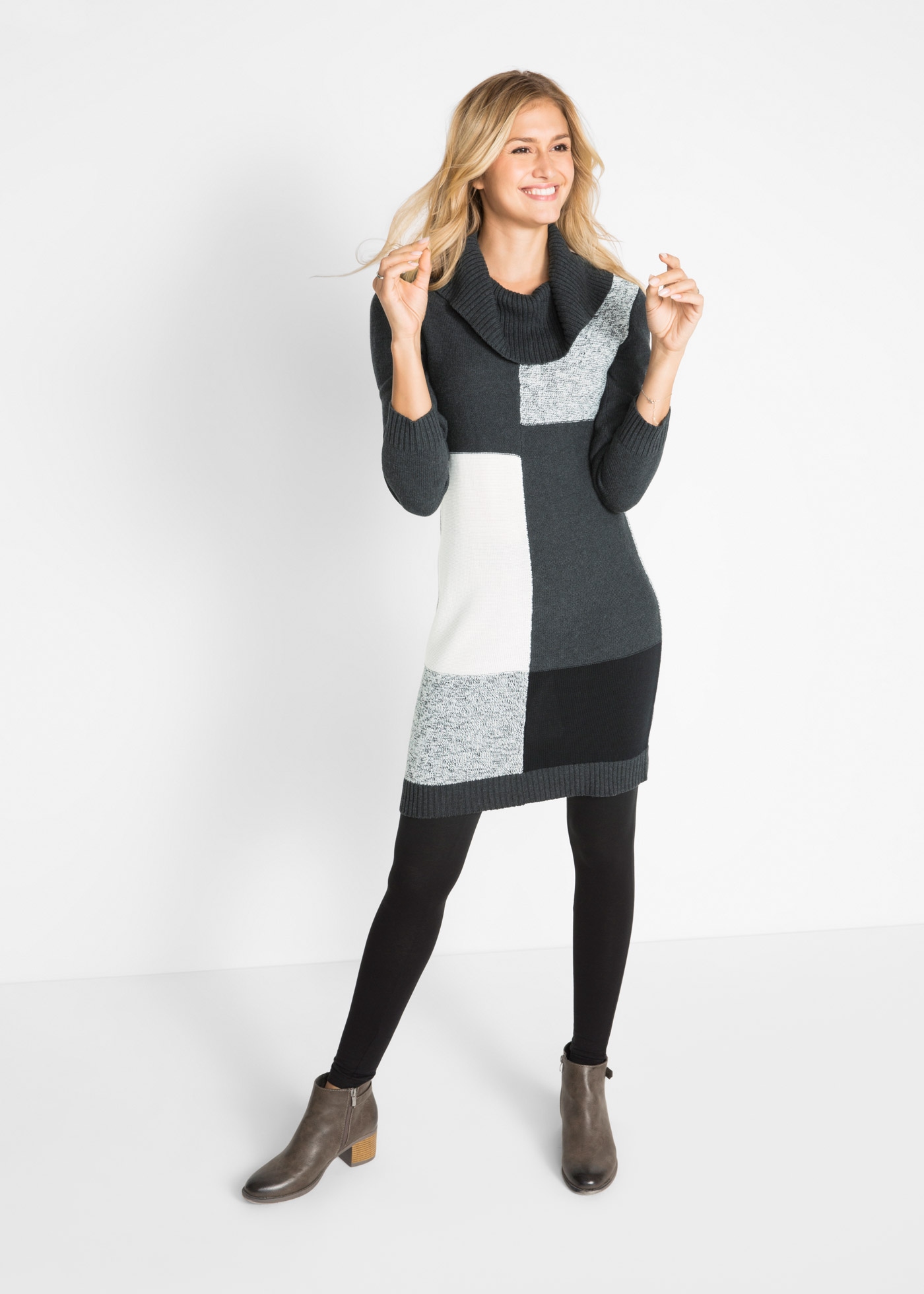 bonprix Strickkleid für Alltag, aus Baumwolle und Polyacryl, figurbetonte P günstig online kaufen