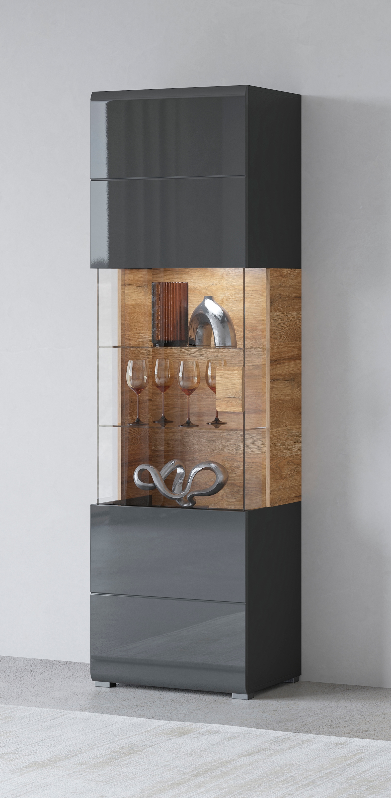 OTTO home Vitrine "Toledo,Höhe 204 cm trendige Glasvitrine mit dekorative F günstig online kaufen