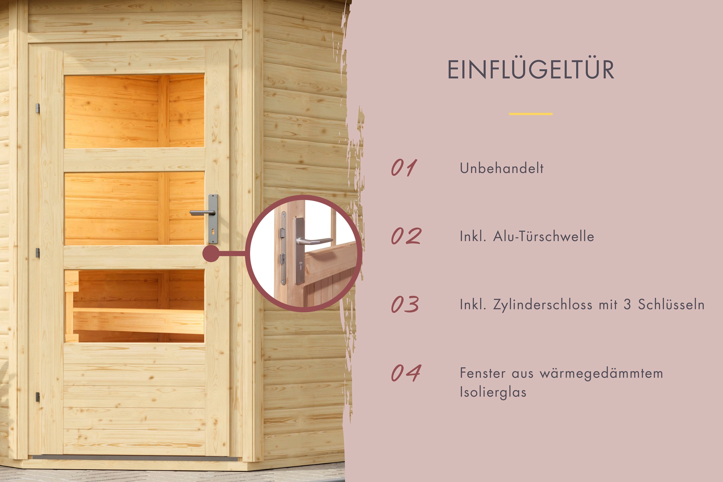 Karibu Saunahaus »Fiete«, moderne Tür, Ofen 9 kW Bio externe Strg easy