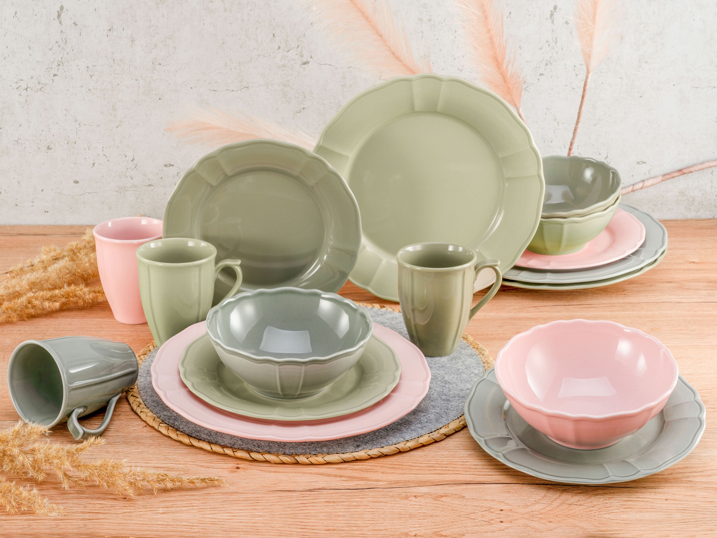 CreaTable Kombiservice »Geschirr-Set Flora colors«, (Set, 16 tlg., Kaffeeservice und Tafelservice im Set, für 4 Personen), Service, traditionelle Form im Landhausstil, 16 Teile, für 4 Personen