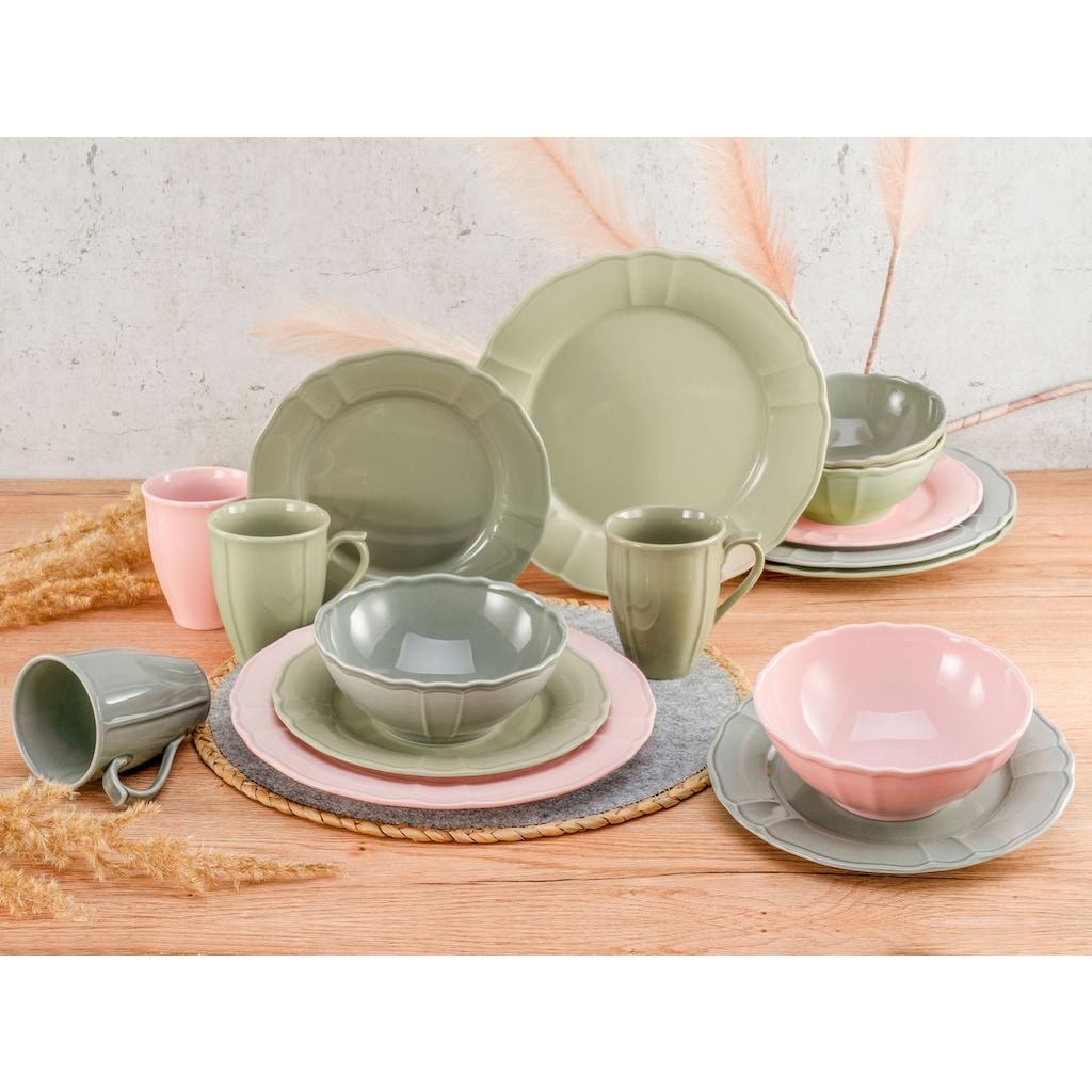 CreaTable Kombiservice »Geschirr-Set Flora colors«, (Set, 16 tlg., Kaffeeservice und Tafelservice im Set, für 4 Personen)