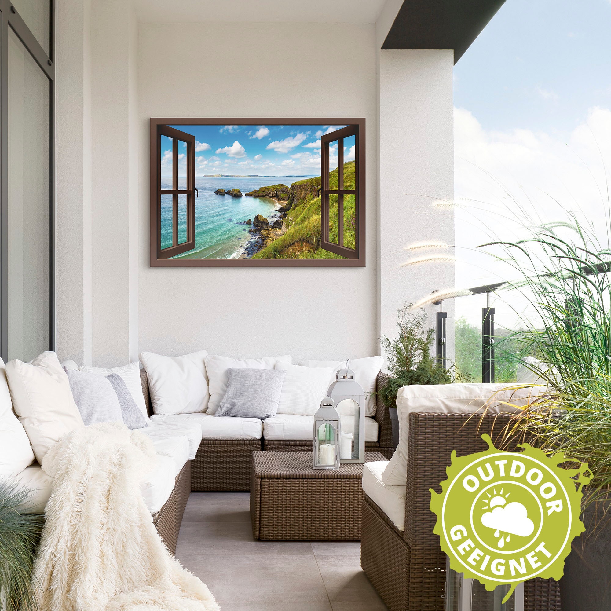 Artland Wandbild »Küstenweg in Nordirland durchs Fenster«, Meer Bilder, (1 St.), als Alubild, Outdoorbild, Leinwandbild, Wandaufkleber, versch. Größen