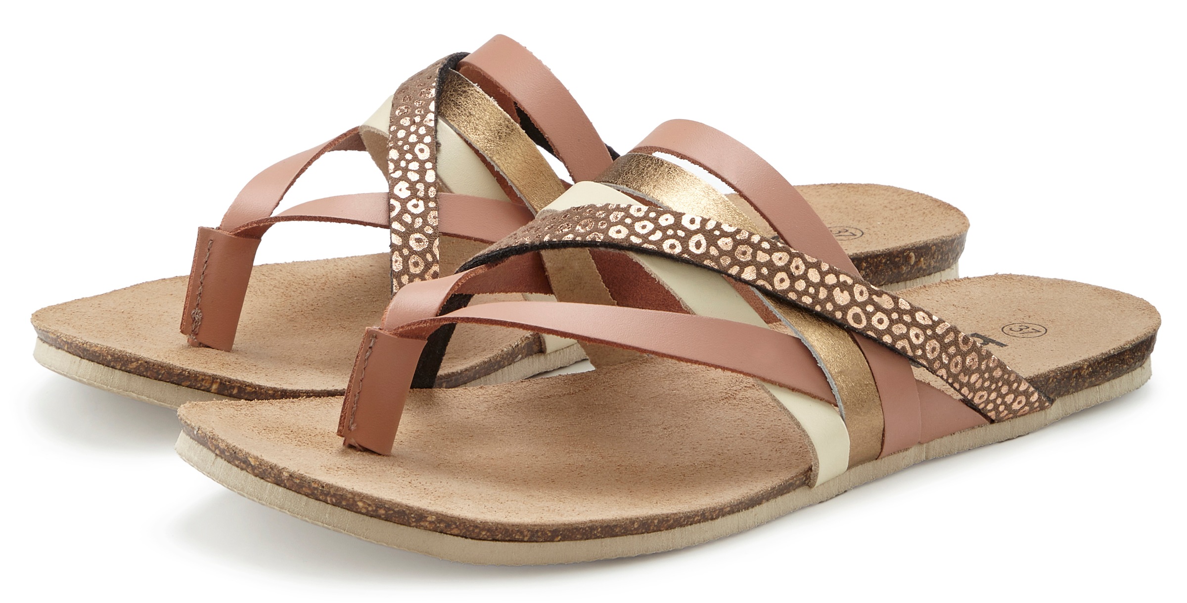 Beachtime by Lascana Zehentrenner "Pantolette, Mule, Sommerschuh, Sandale, offener Schuh," aus Leder mit raffinierten Riemchen