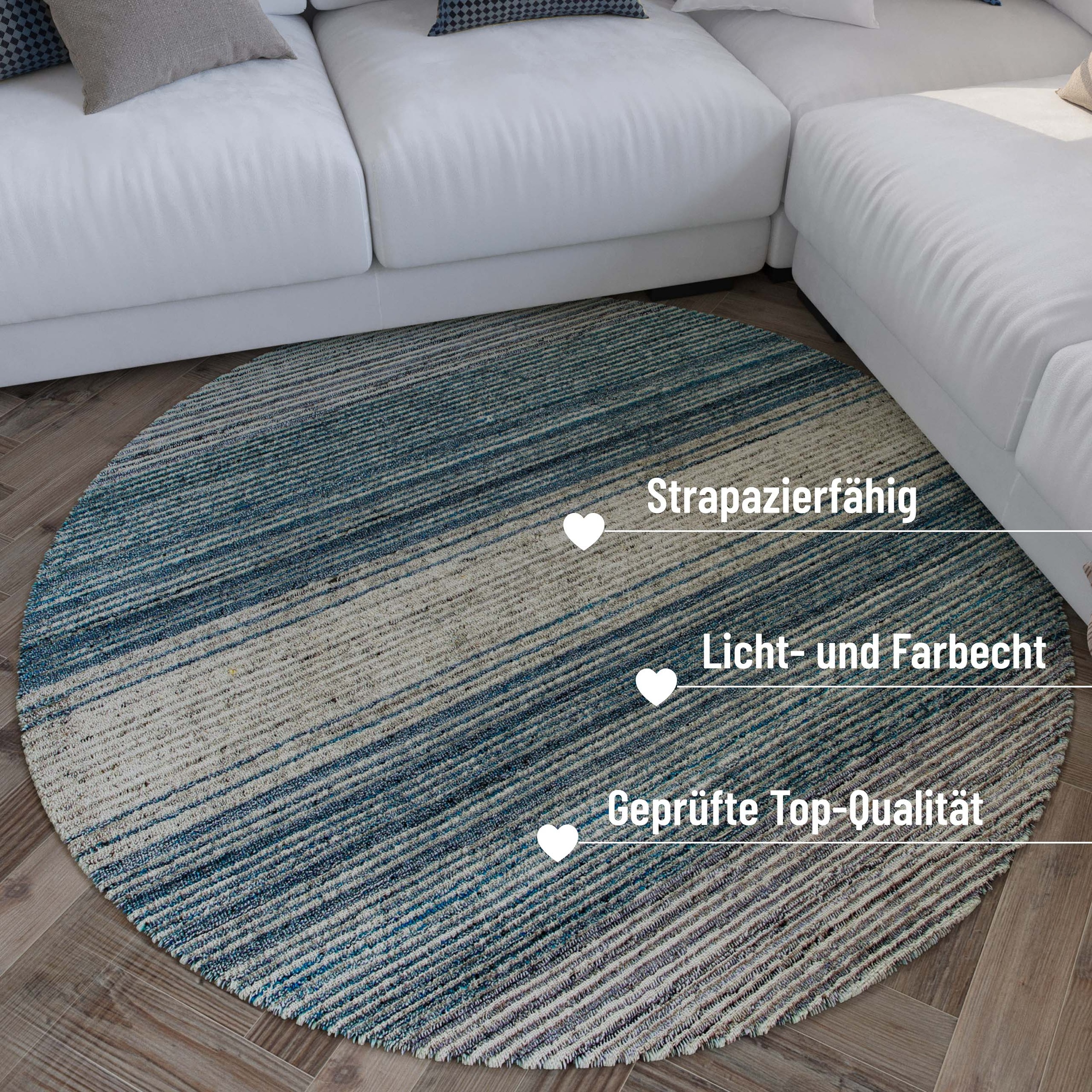 Wecon home Teppich »Hamptons TWENTYFOUR«, rund, 10 mm Höhe, Kurzflor, Wohnzimmer, Schlafzimmer, elegant, robust, Streifen Muster