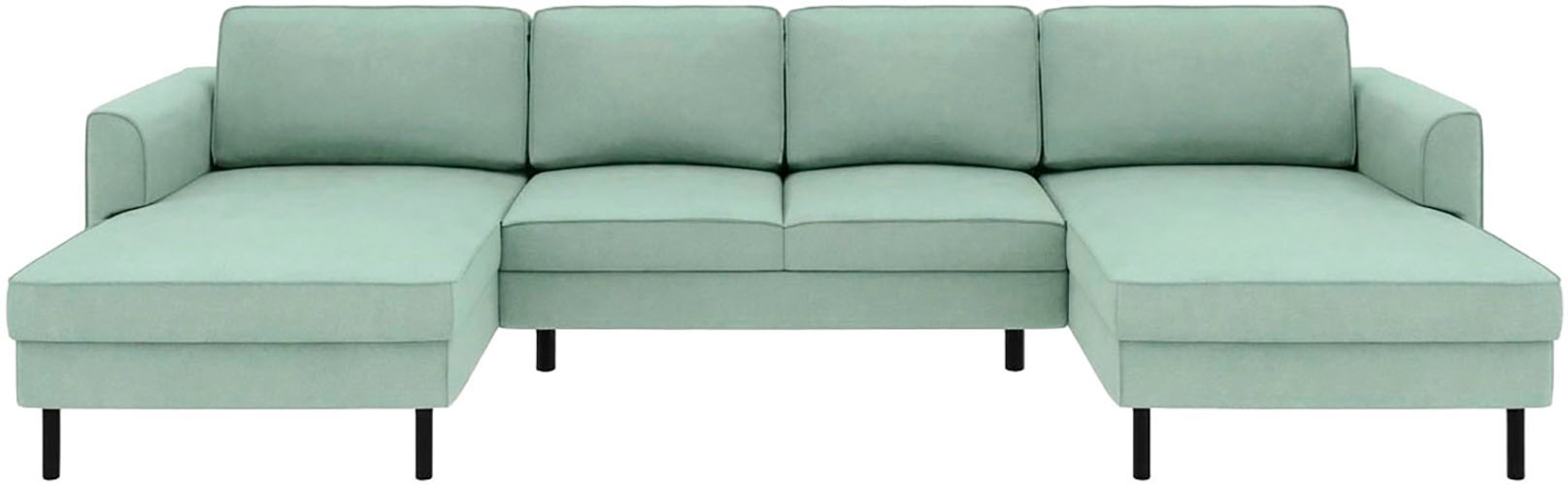 Home affaire Wohnlandschaft »Booster II, whlw. mit Schlaffunktion & Bettkasten, Fuß schwarz« Sofa in U-Form, Breite 305 cm, in Cord oder Struktur LEO o. LINO