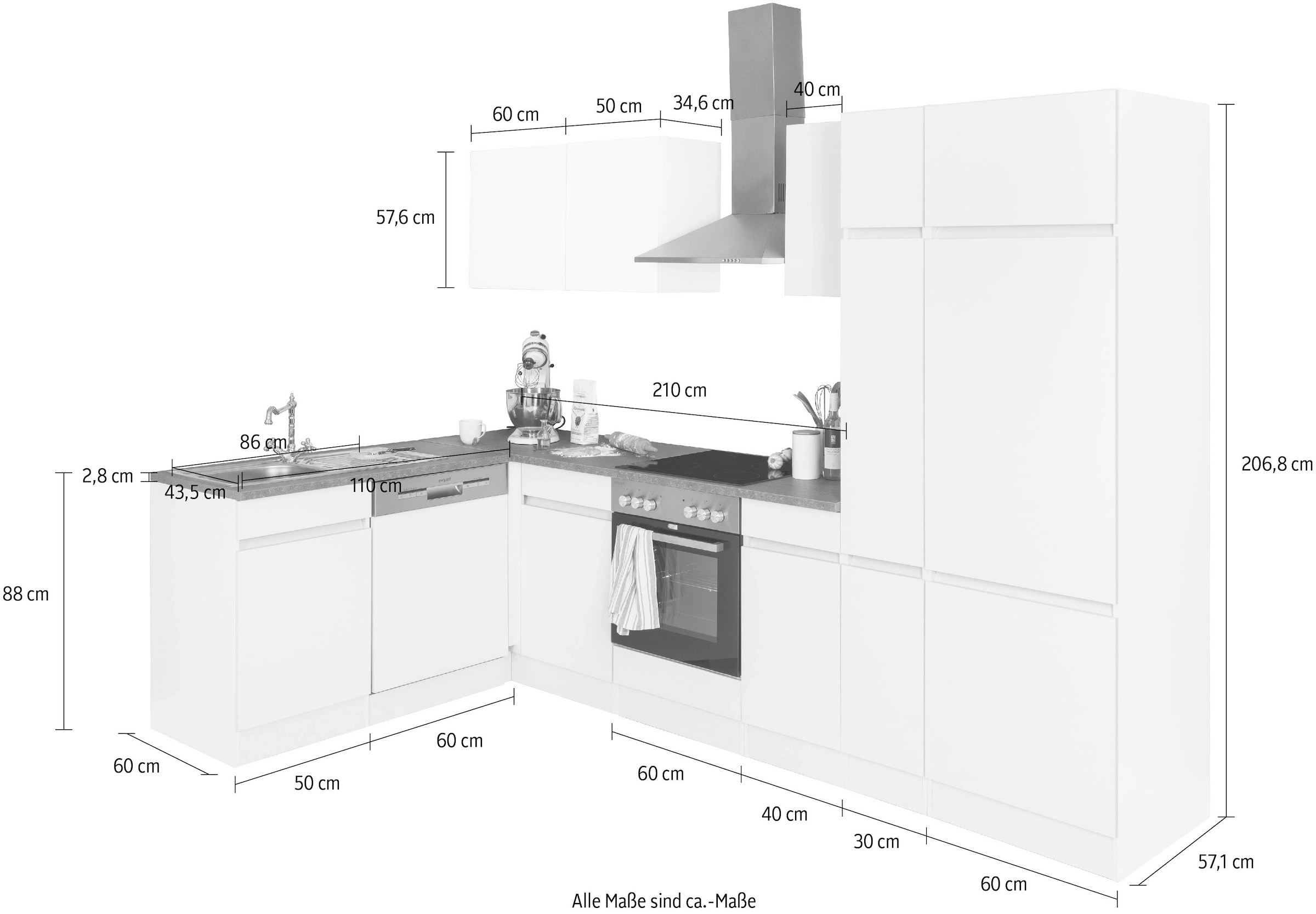 OPTIFIT Winkelküche »Roth«, mit E-Geräten, Stellbreite 300 x 175 cm