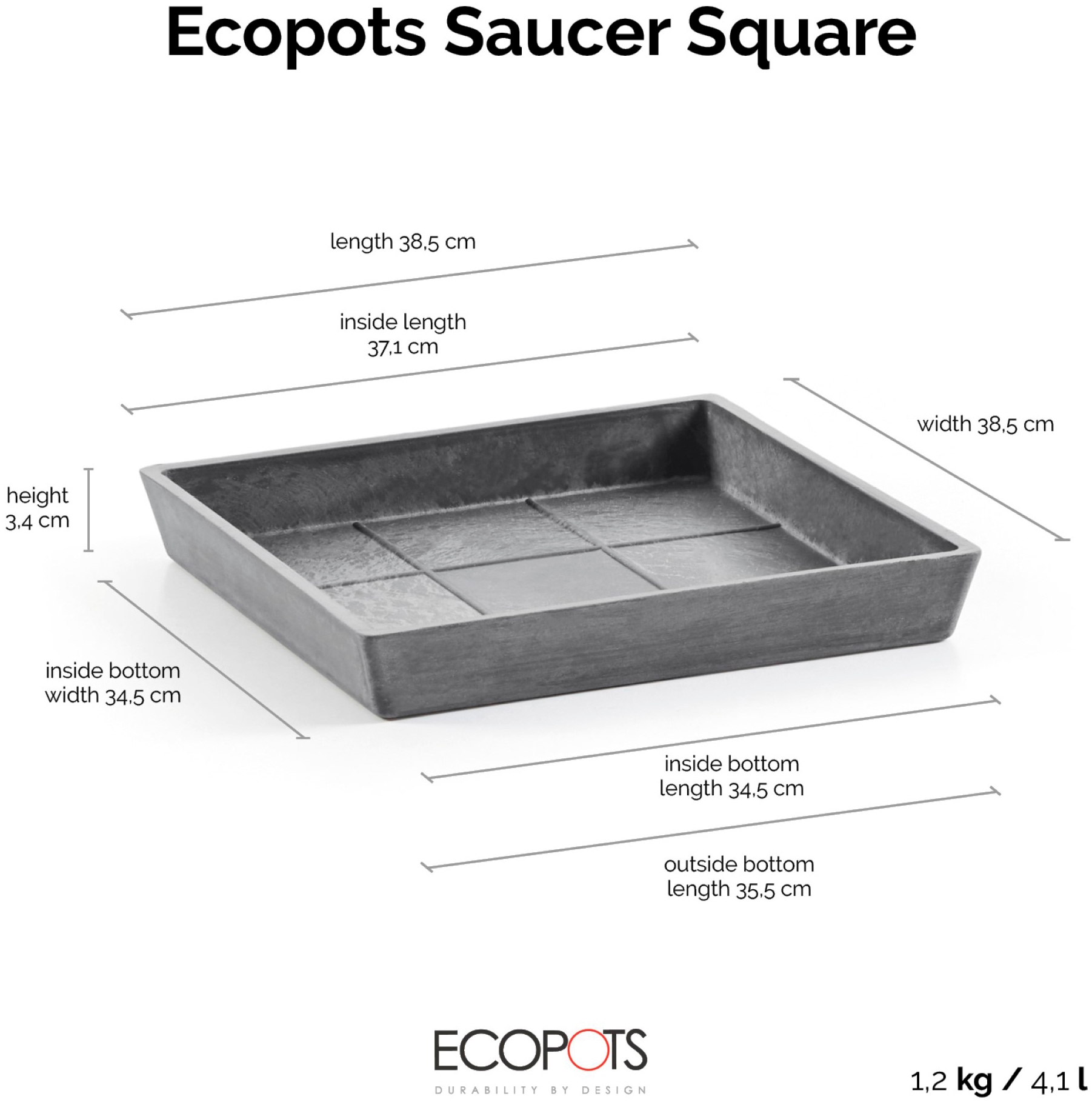 ECOPOTS Topfuntersetzer »Quadratisch 45 Grau«, für innen und außen: frostsicher, bruchsicher und lichtbeständig
