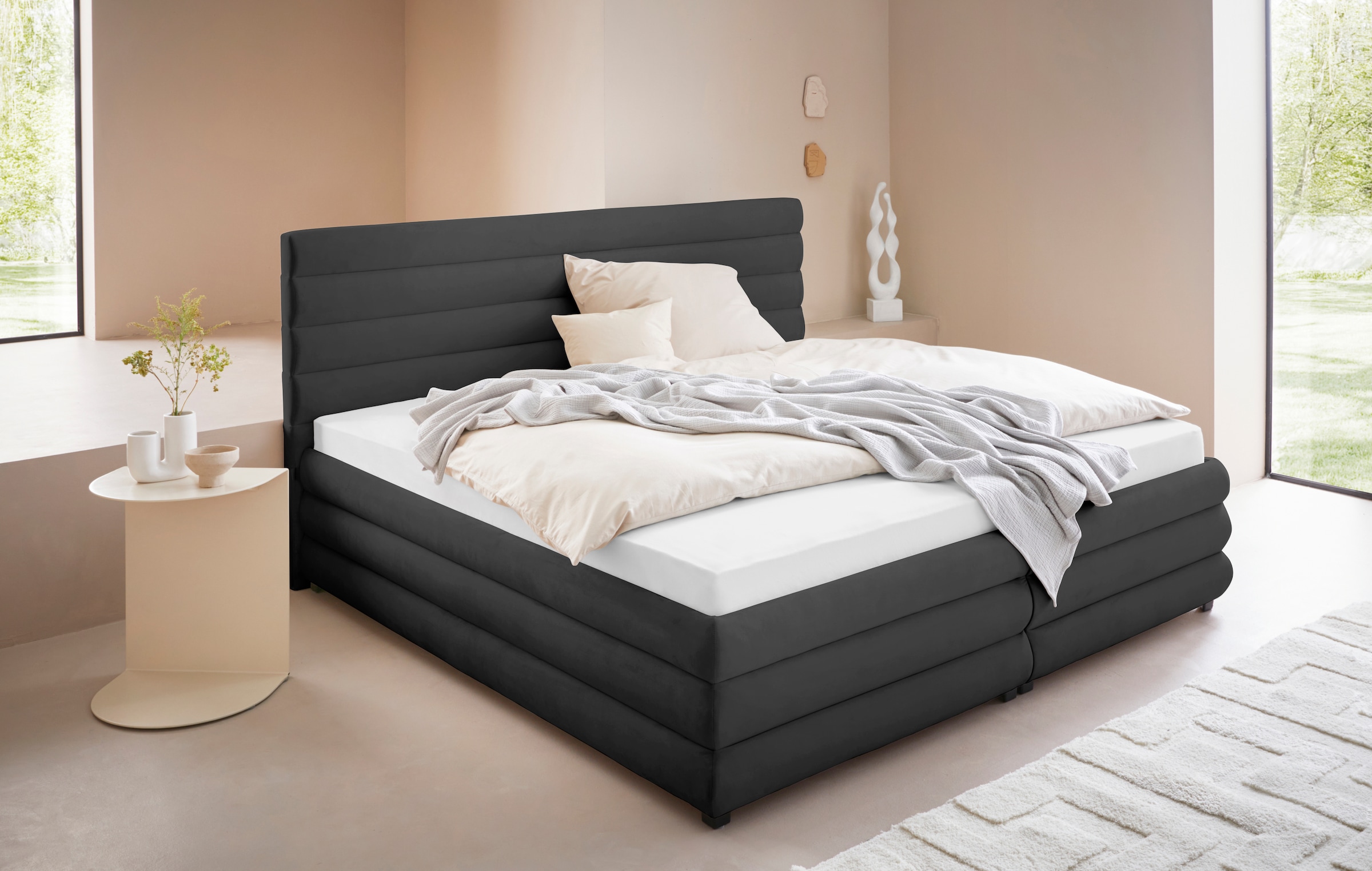 Polsterbett "Maylis", grau (anthrazit), B:212cm L:211cm, 100% Polyester, LEGER HOME BY LENA GERCKE, Betten, Polsterbett ohne Bettkasten Polsterbett, wahlweise mit und ohne Matratze und Lattenrost, auch in 200cm Breite 7