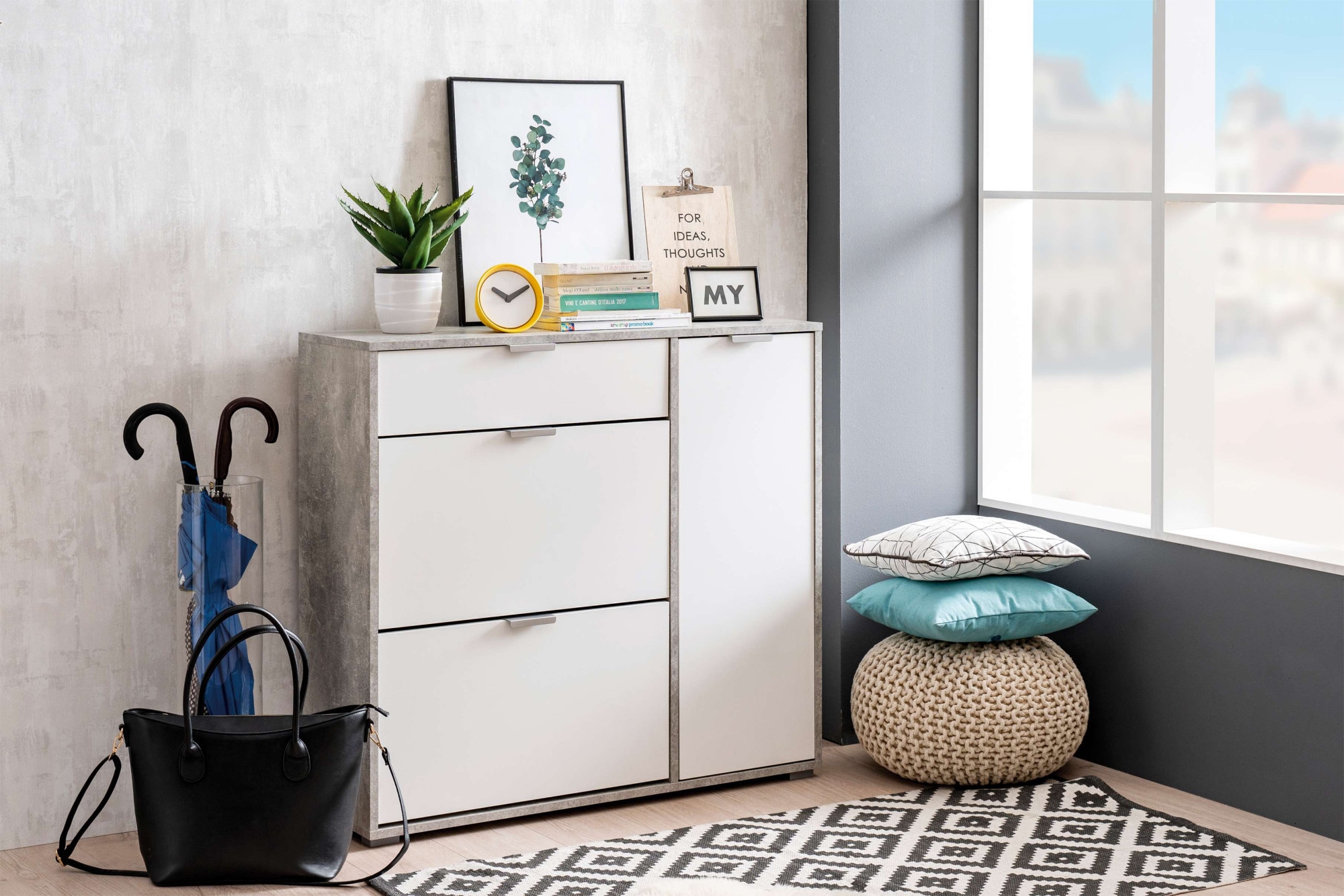 INOSIGN Schuhschrank »Arco 2, Schuhkommode, Schuhregal, Breite 102 cm«, 2 Klappen mit Doppelschuhtrommeln, mit Schublade, in modernen Farben