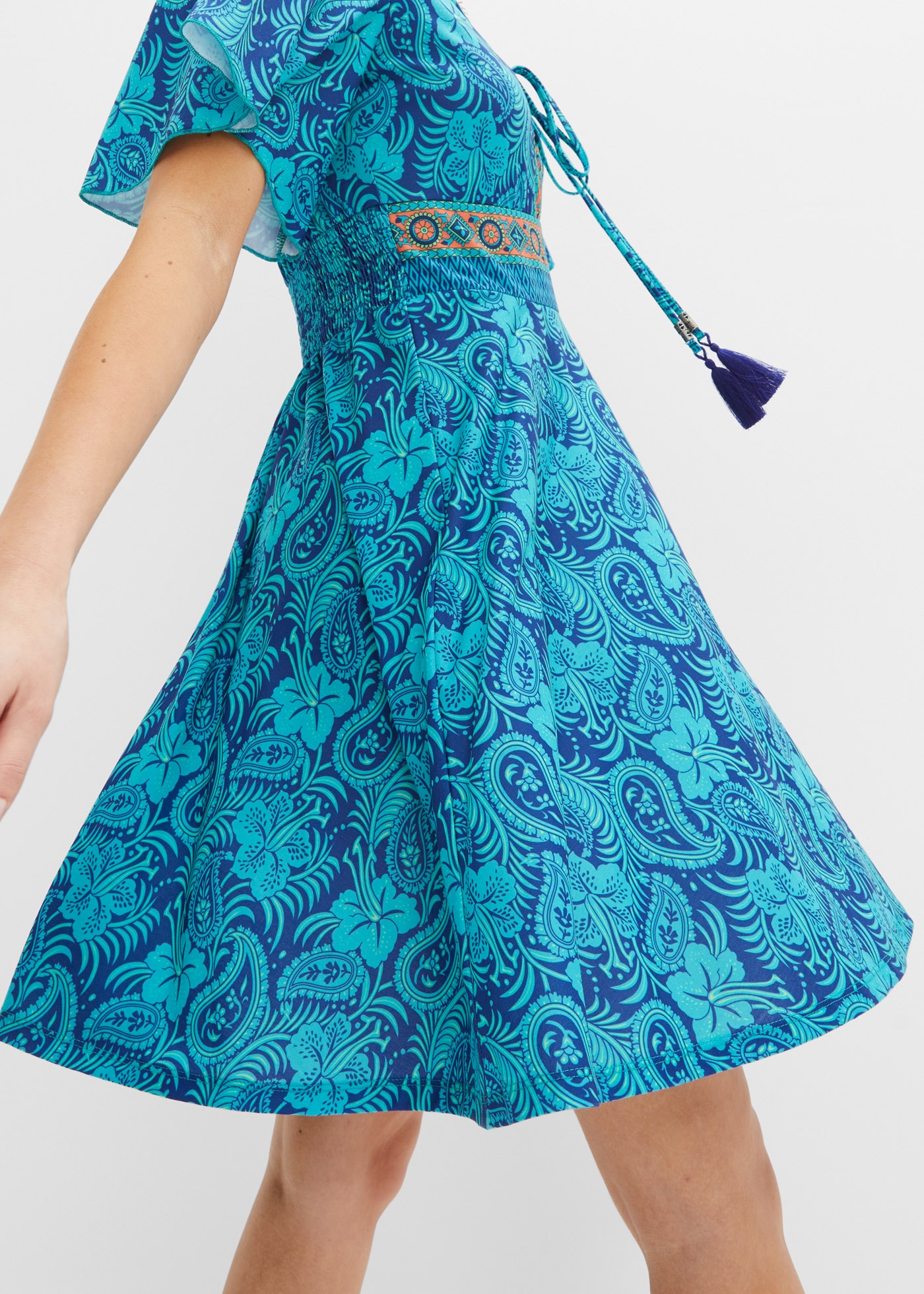 bonprix Jerseykleid ausgestellte Passform, Kurzarm, mit Schnürung und Bindeband