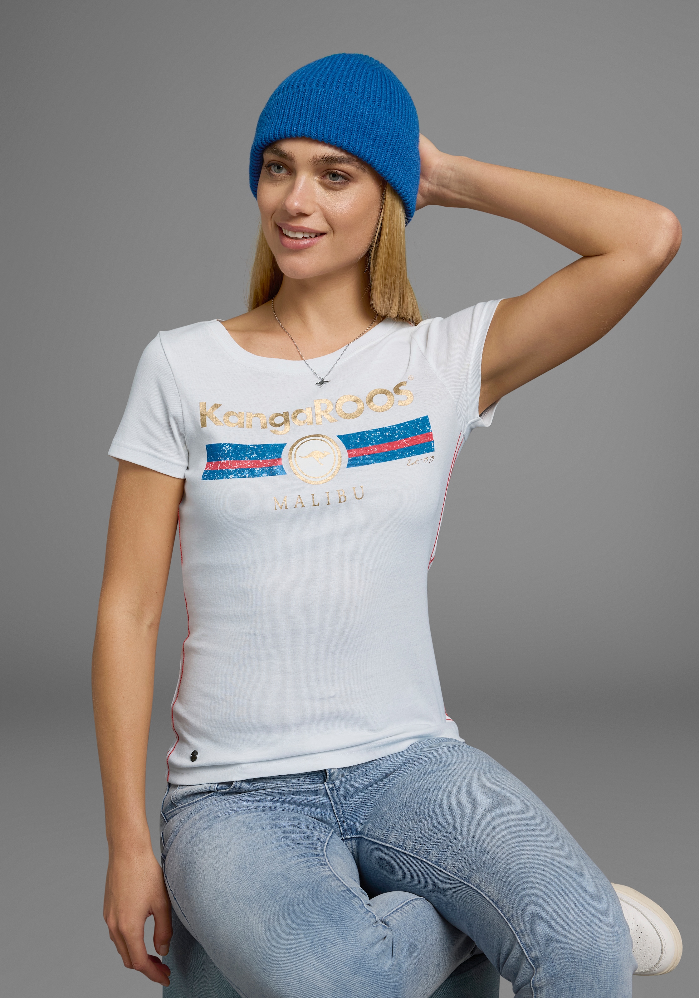 KangaROOS T-Shirt, Kurzarm, unifarben und bedruckt, Rundhalsausschnitt