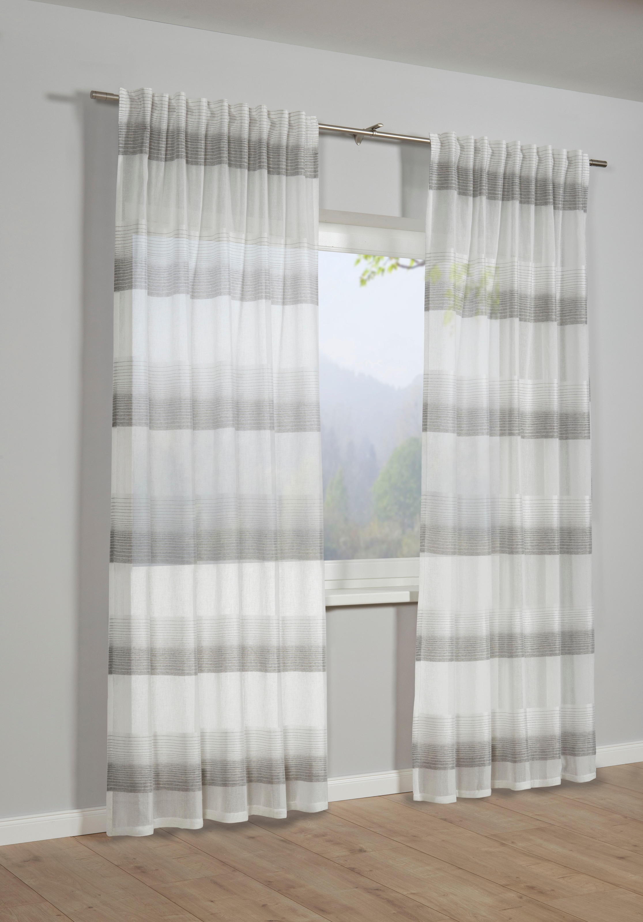 Gardine »Schal Blockstreifen«, (1 St.), mit Gardinenband und verdeckten Schlaufen