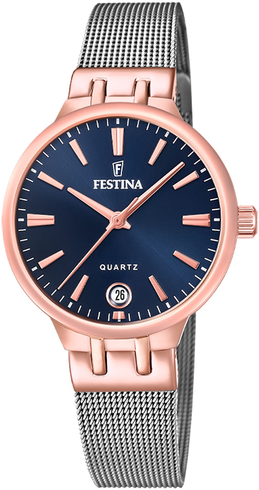 Festina »Mademoiselle« Armbanduhr, Damenuhr, Edelstahlarmband, analog, Datum