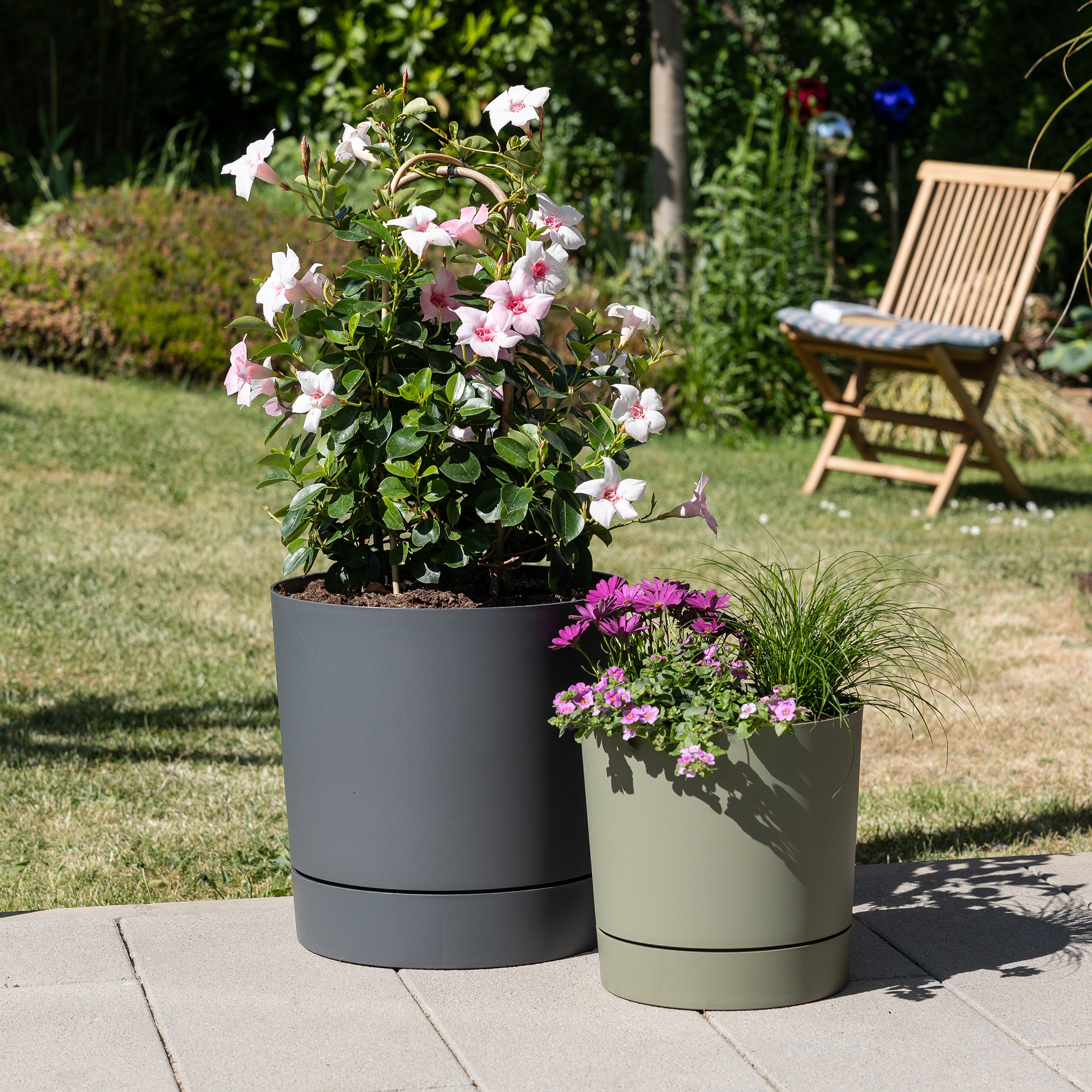 GARDEN ID Pot de jardinage auto-arrosant PLANO + RESERVE 43 L Vert mousse Ø47 cm