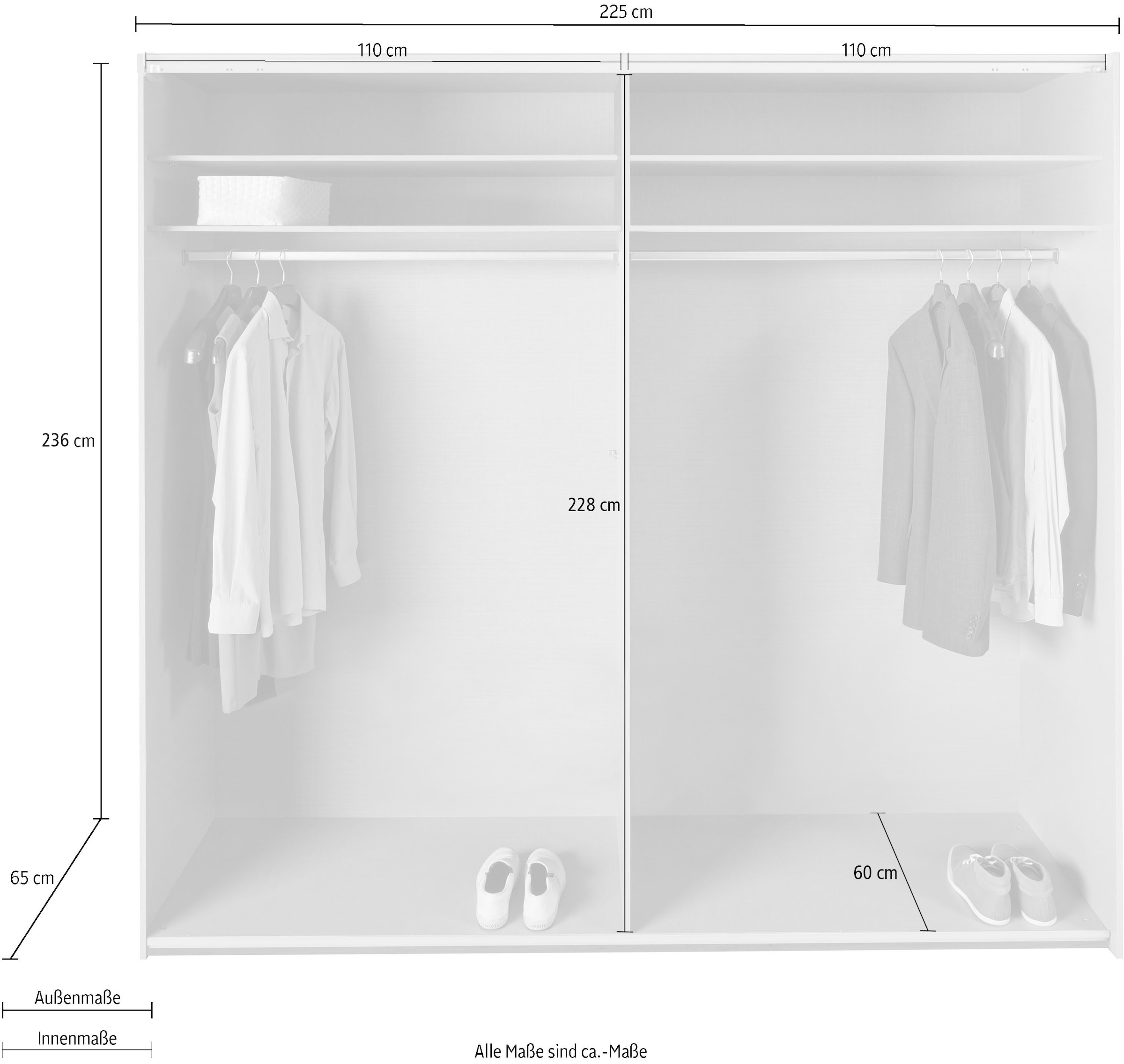 Wimex Schwebetürenschrank Glaselementen Einlegeböden zusätzlichen »Altona«, und | mit bestellen BAUR