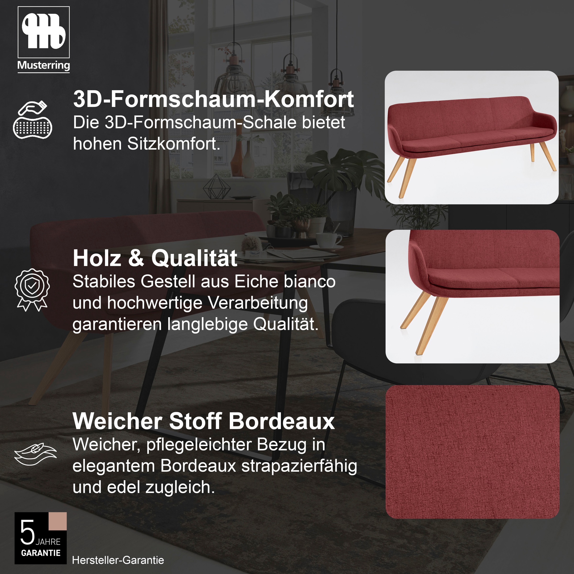 Thumbnail - Musterring Essbank "Tavia" Stativgestell aus Eiche bianco massiv, Breite 180, 200 oder 220 cm